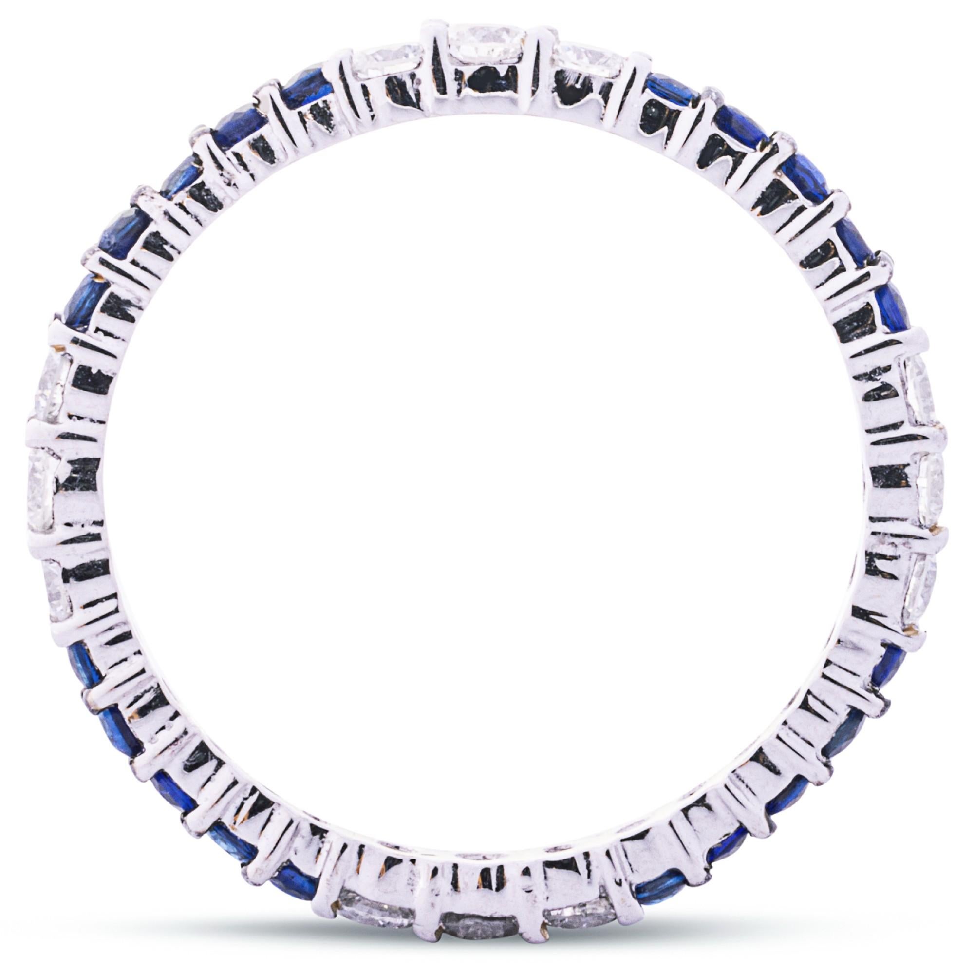Alex Jona White Diamond Blue Sapphire 18 Karat White Gold Eternity Band Ring For Sale 1