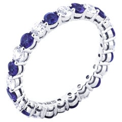 Alex Jona White Diamond Blue Sapphire 18 Karat White Gold Eternity Band Ring