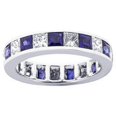 Alex Jona White Diamond Blue Sapphire 18 Karat White Gold Eternity Band Ring