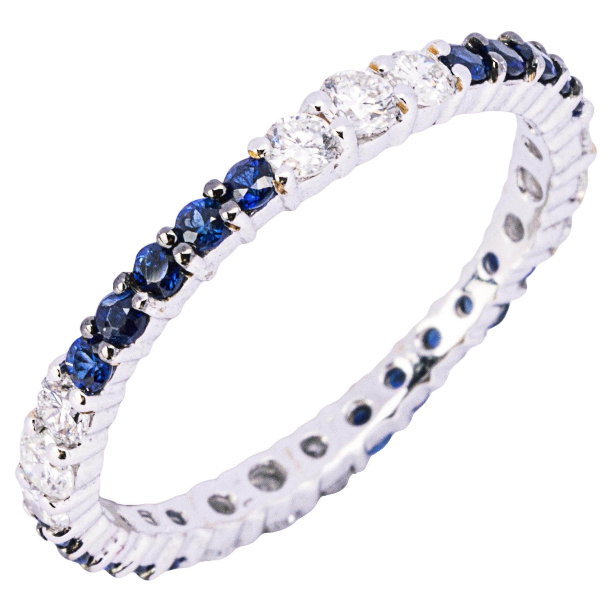 Alex Jona White Diamond Blue Sapphire 18 Karat White Gold Eternity Band Ring
