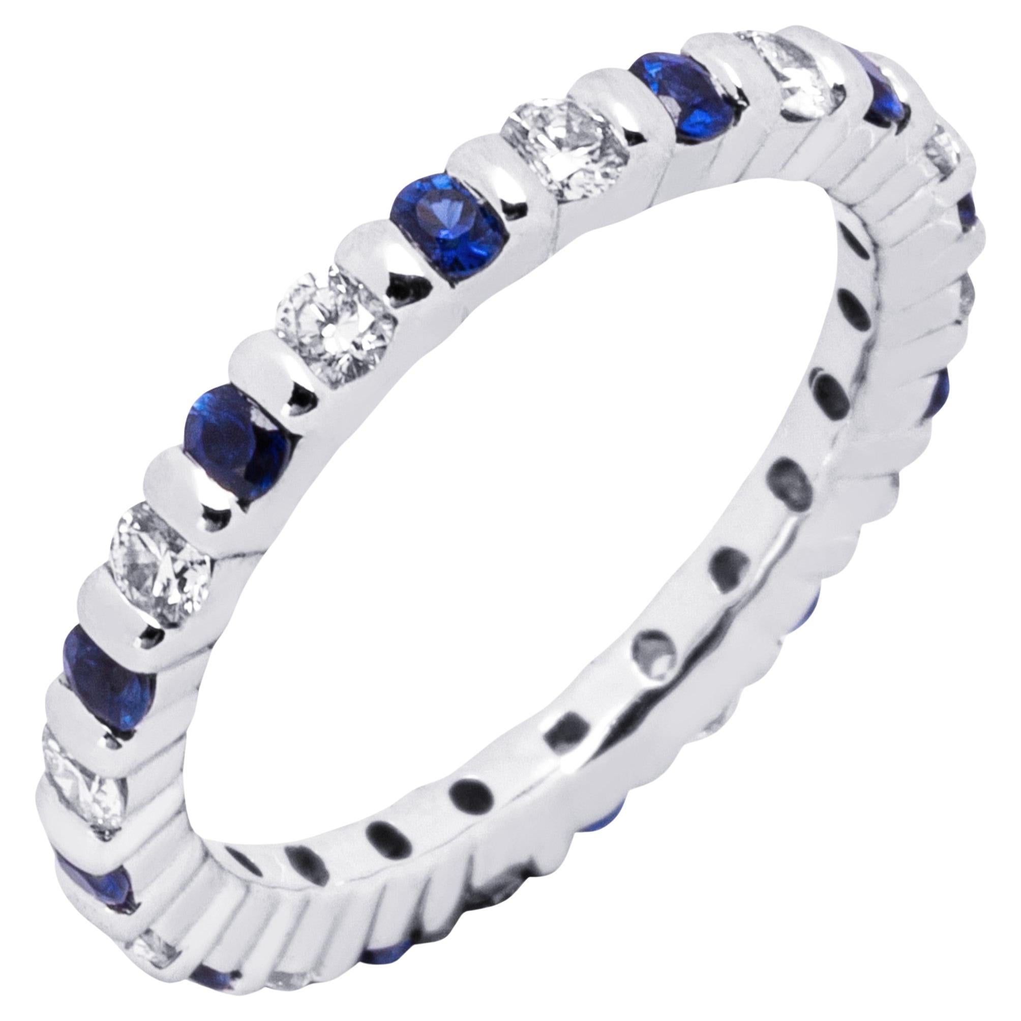 Alex Jona Weißer Diamant Blauer Saphir 18 Karat Weißgold Eternity Band Ring