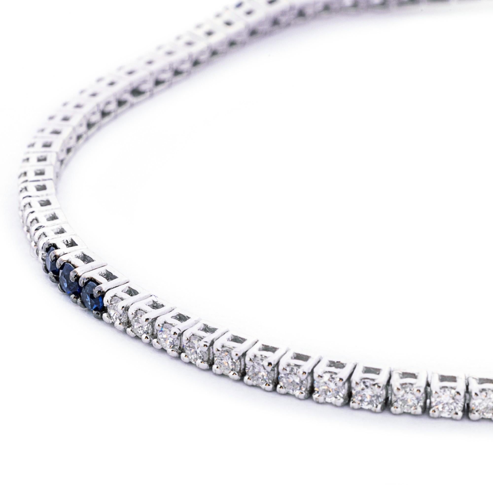Women's  Alex Jona White Diamond & Blue Sapphire 18 Karat White Gold Tennis Bracelet For Sale