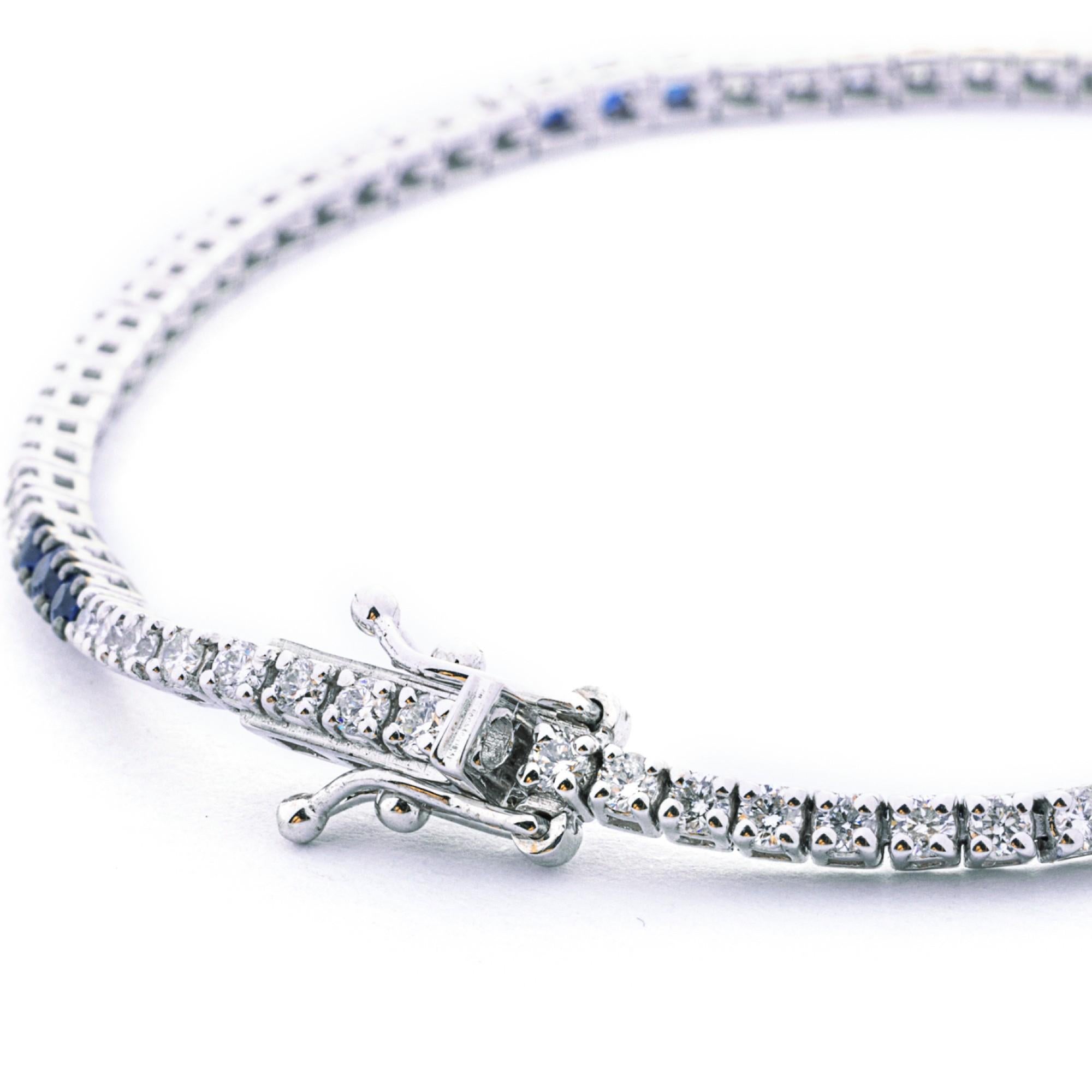  Alex Jona White Diamond & Blue Sapphire 18 Karat White Gold Tennis Bracelet For Sale 4