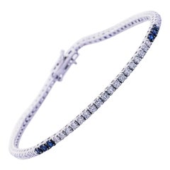 Alex Jona Bracelet tennis en or blanc 18 carats avec diamants blancs et saphirs bleus