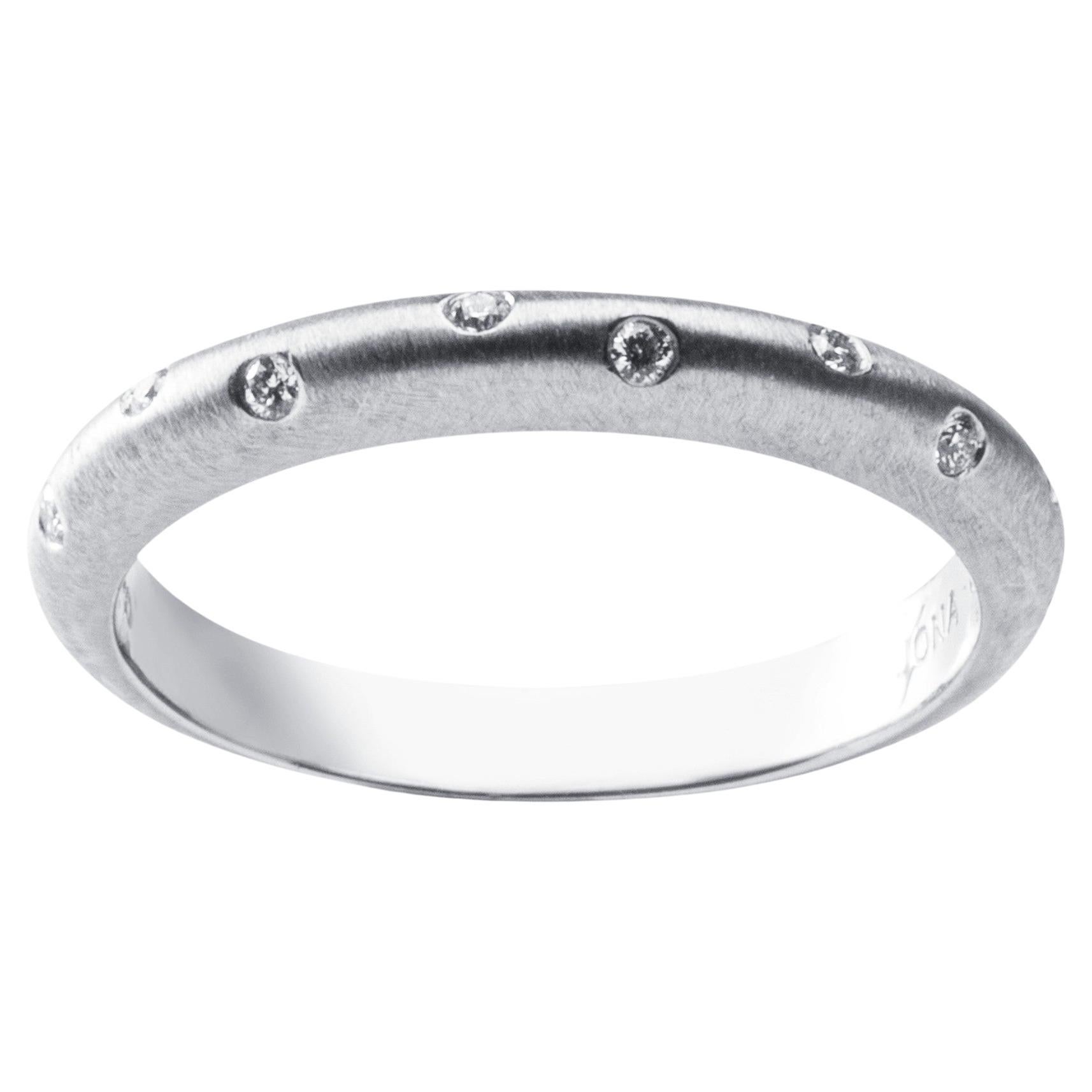 Alex Jona White Diamond Brushed 18 Karat White Gold Band Ring For Sale