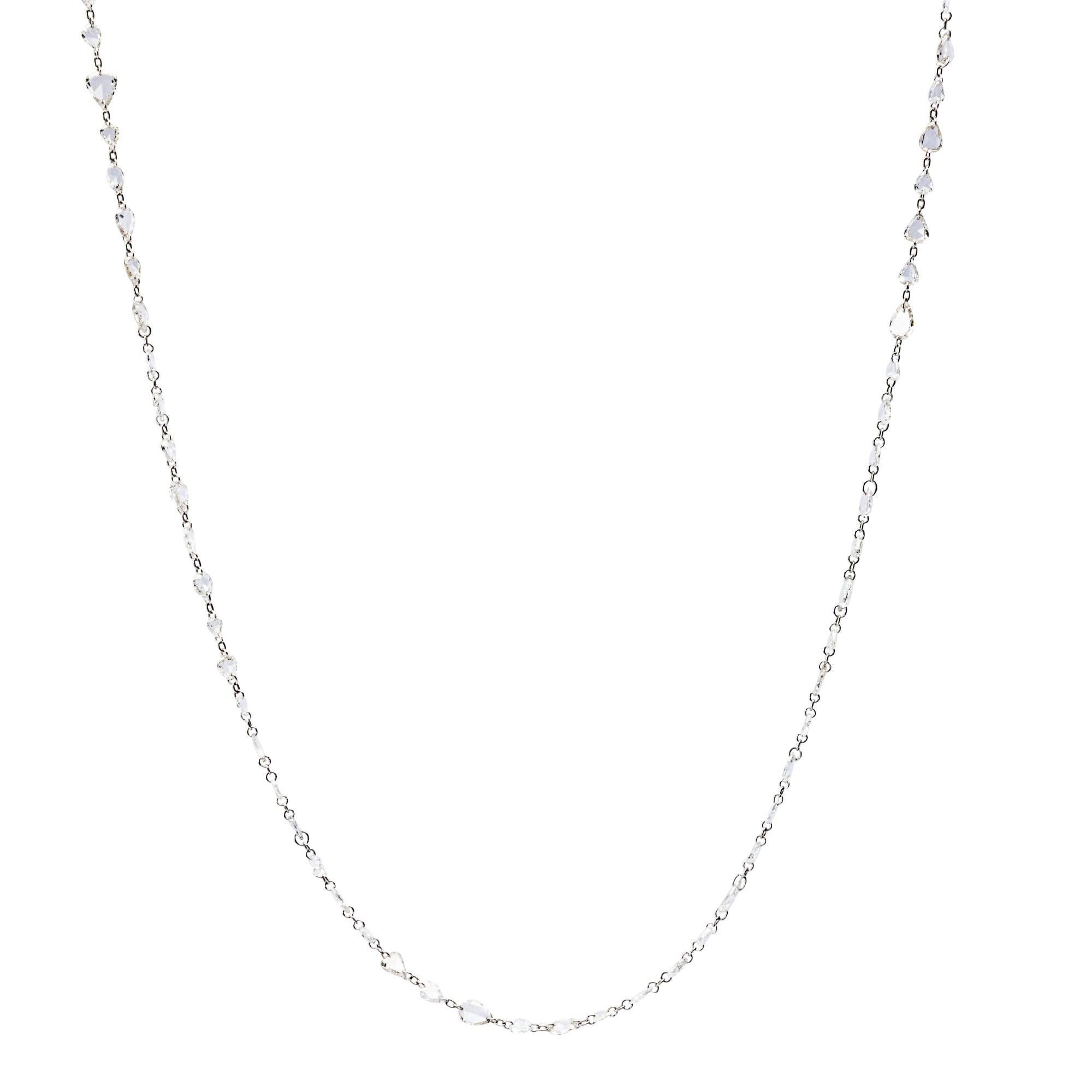 White Diamond Drop 18 Karat White Gold Thin Long Necklace In New Condition For Sale In Torino, IT