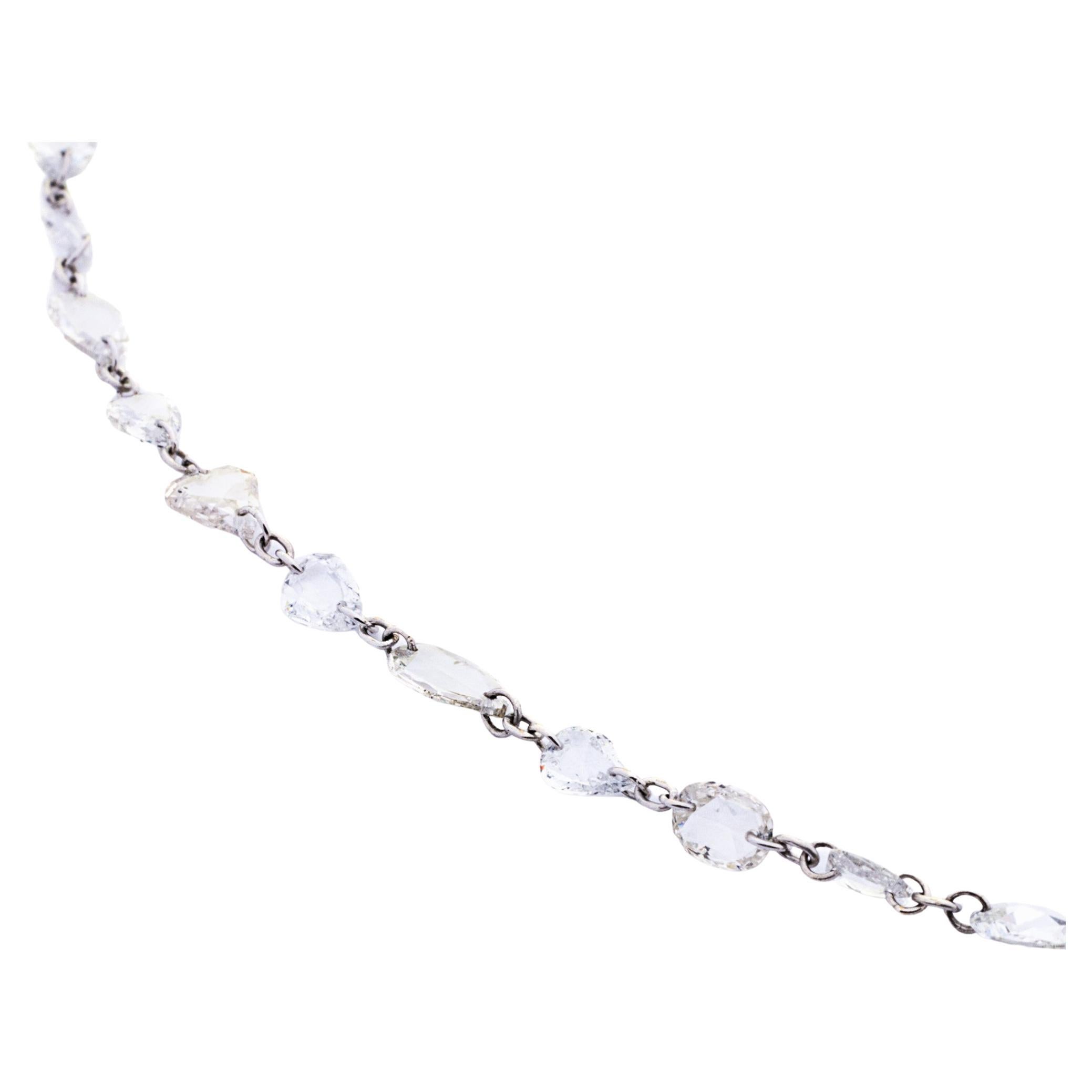 White Diamond Drop 18 Karat White Gold Thin Long Necklace For Sale