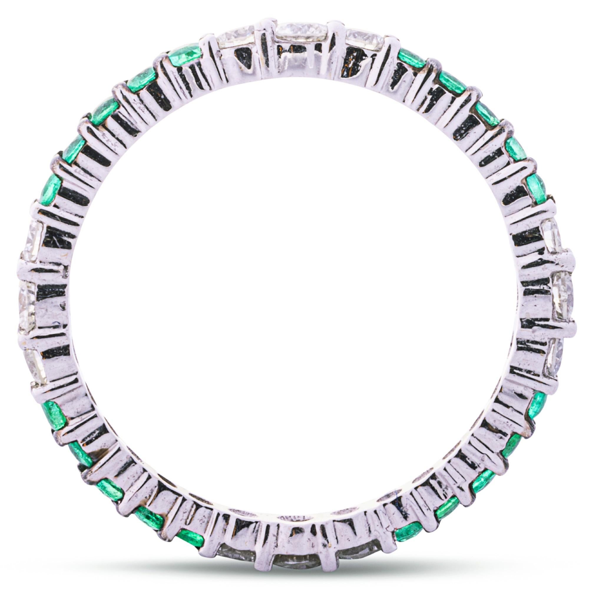 Alex Jona White Diamond Emerald 18 Karat White Gold Eternity Band Ring For Sale 1