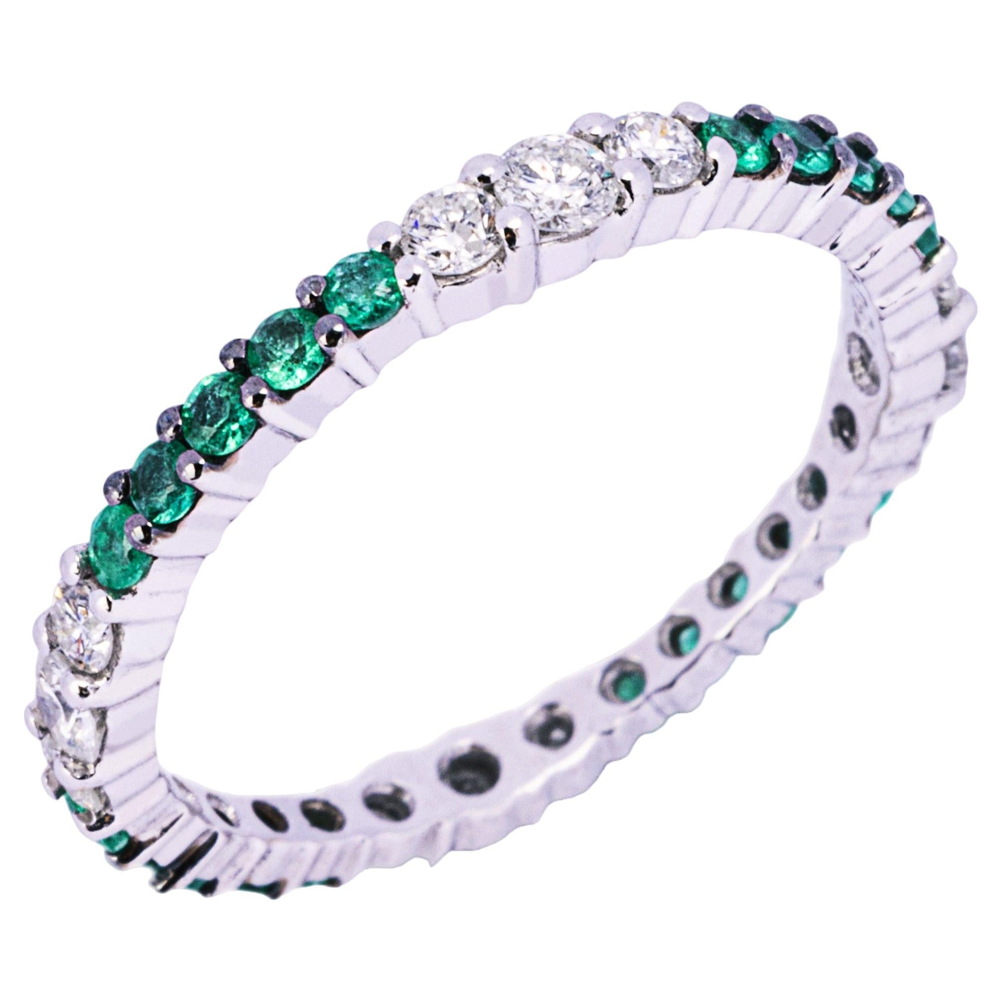 Alex Jona White Diamond Emerald 18 Karat White Gold Eternity Band Ring For Sale