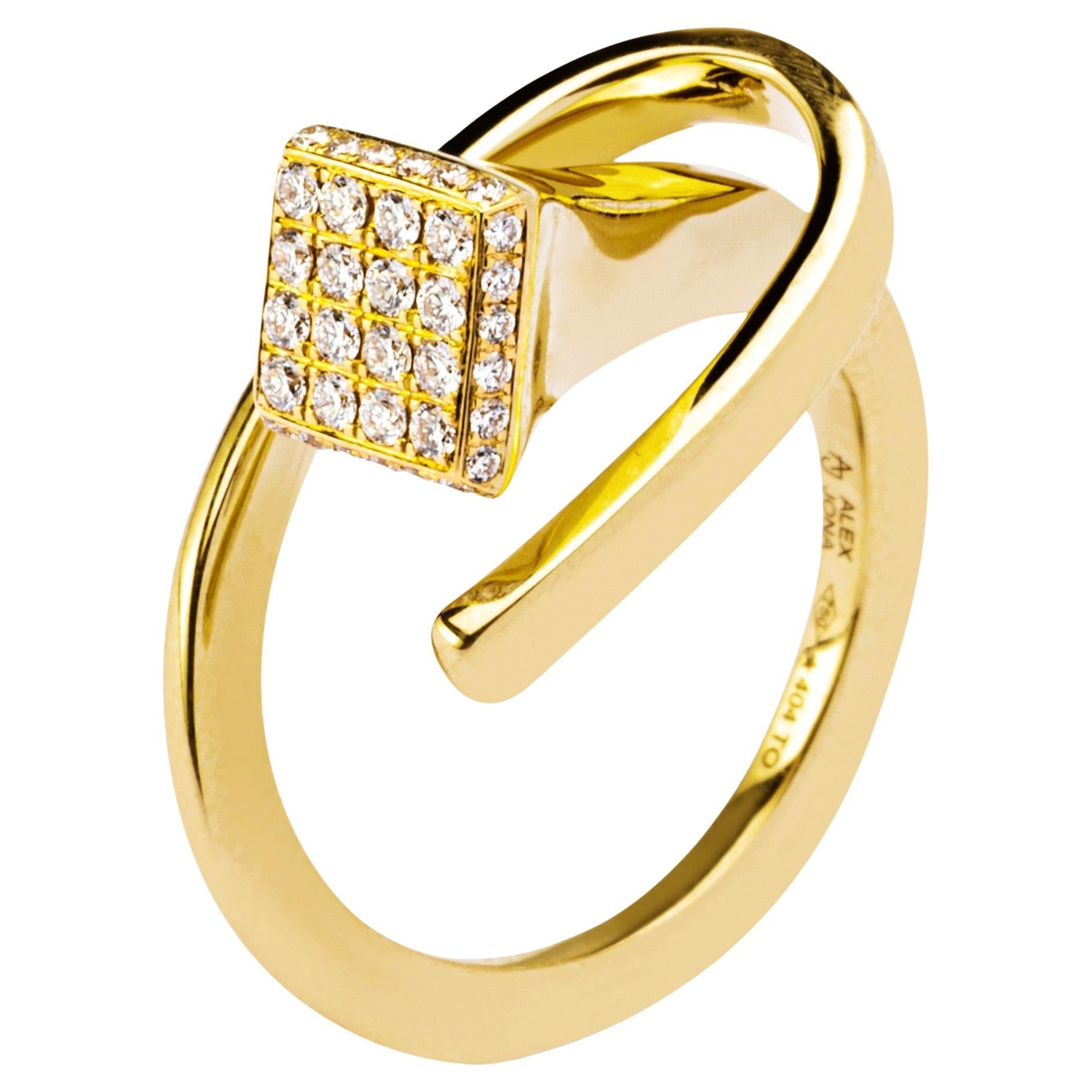 Alex Jona White Diamond Equestrian Horse Nail 18 Karat Yellow Gold Ring