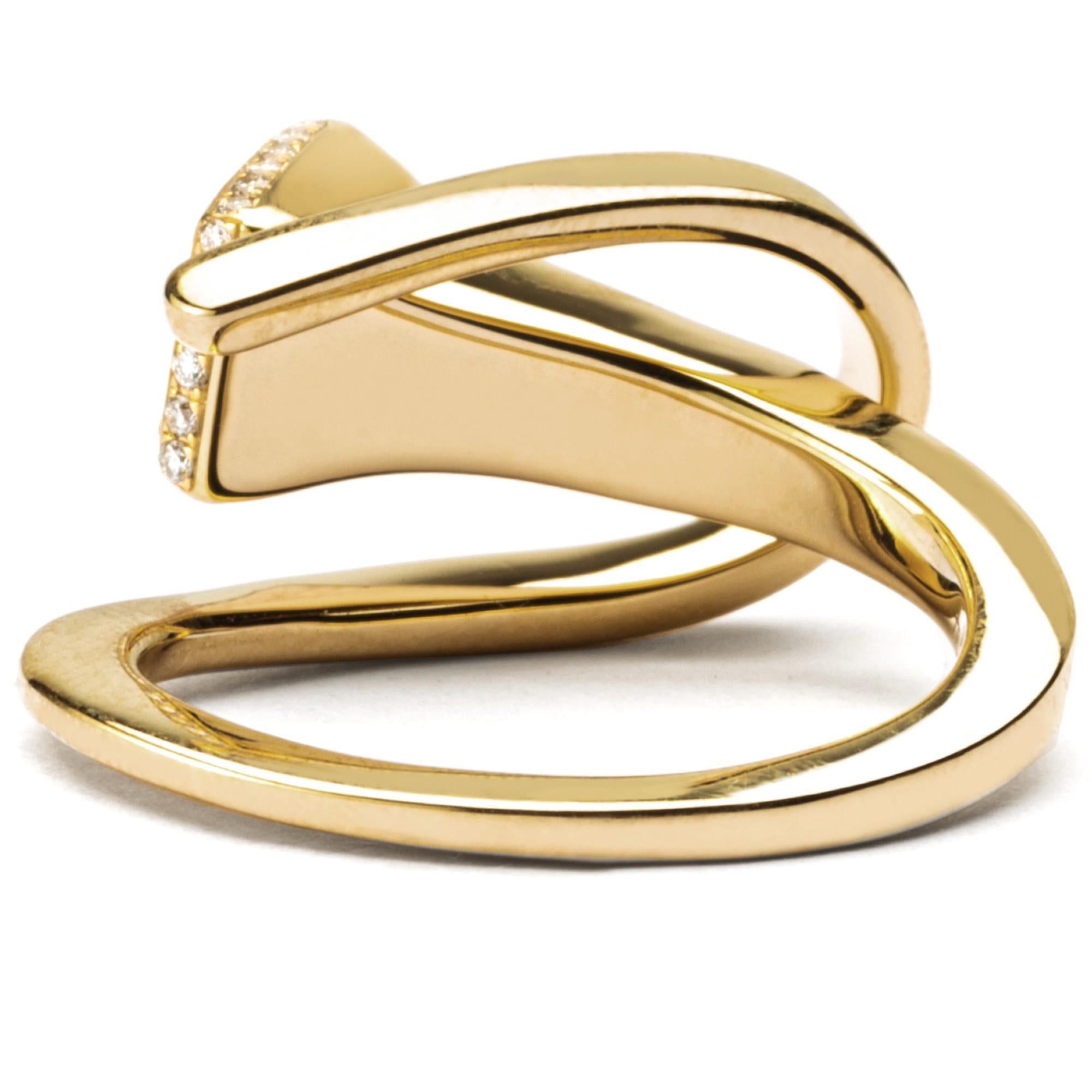 Alex Jona White Diamond Equestrian Horseshoe Nail 18 Karat Yellow Gold Ring In New Condition For Sale In Lugano, CH