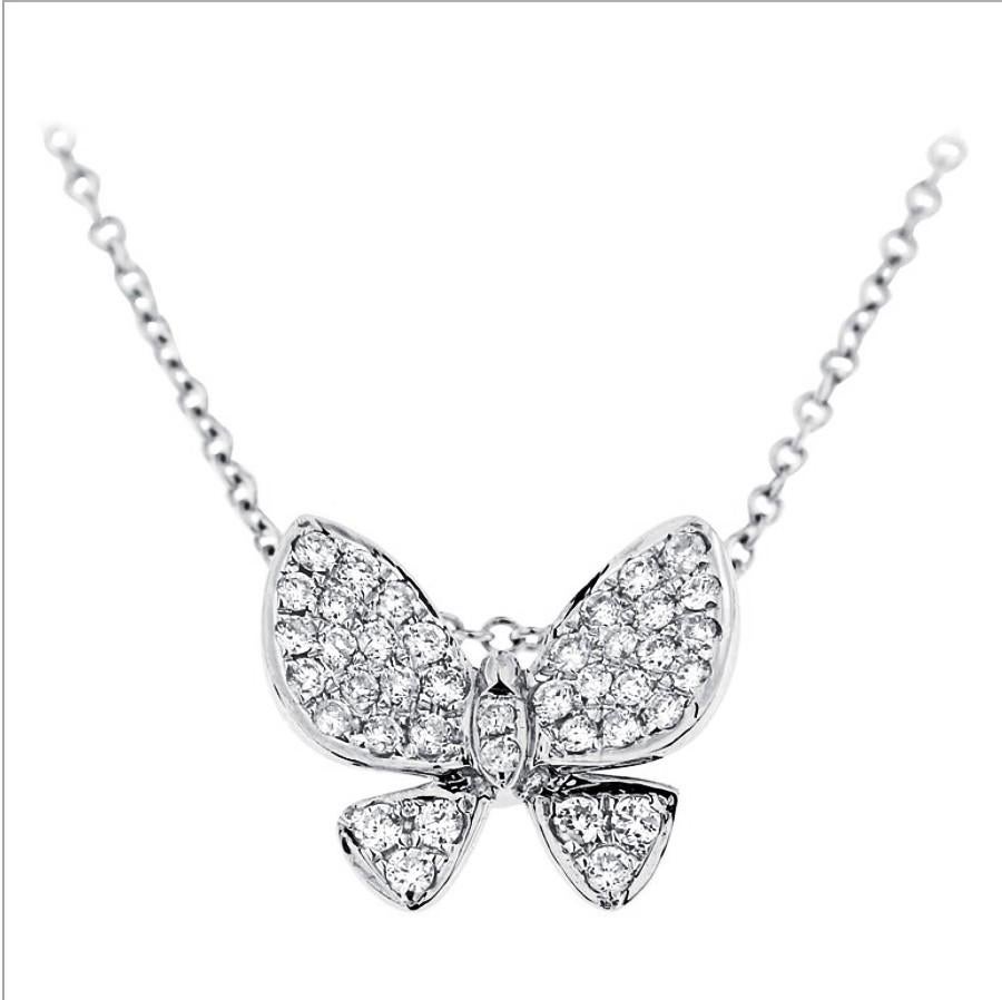 Taille ronde Alex Jona, collier pendentif papillon en or blanc et diamants en vente