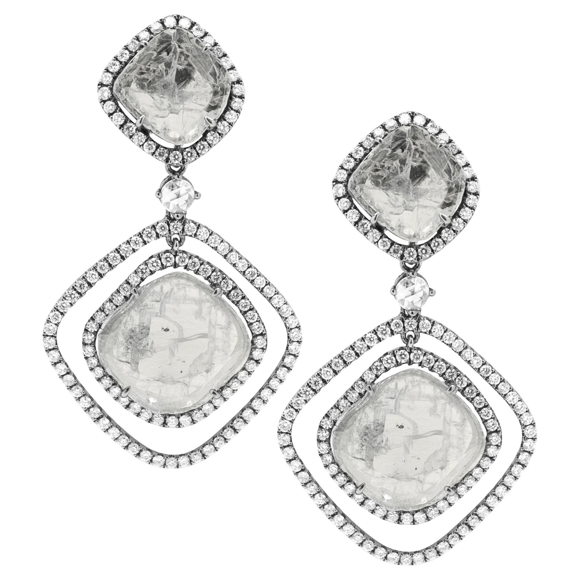 Pendientes colgantes de oro blanco de 18 quilates Alex Jona White Diamond Grey Slice Diamond en venta