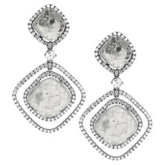 Alex Jona Orecchini pendenti in oro bianco 18 carati con diamante bianco e fetta di diamante grigio