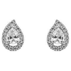 Alex Jona White Diamond Paisley Halo 18 Karat White Gold Stud Earrings