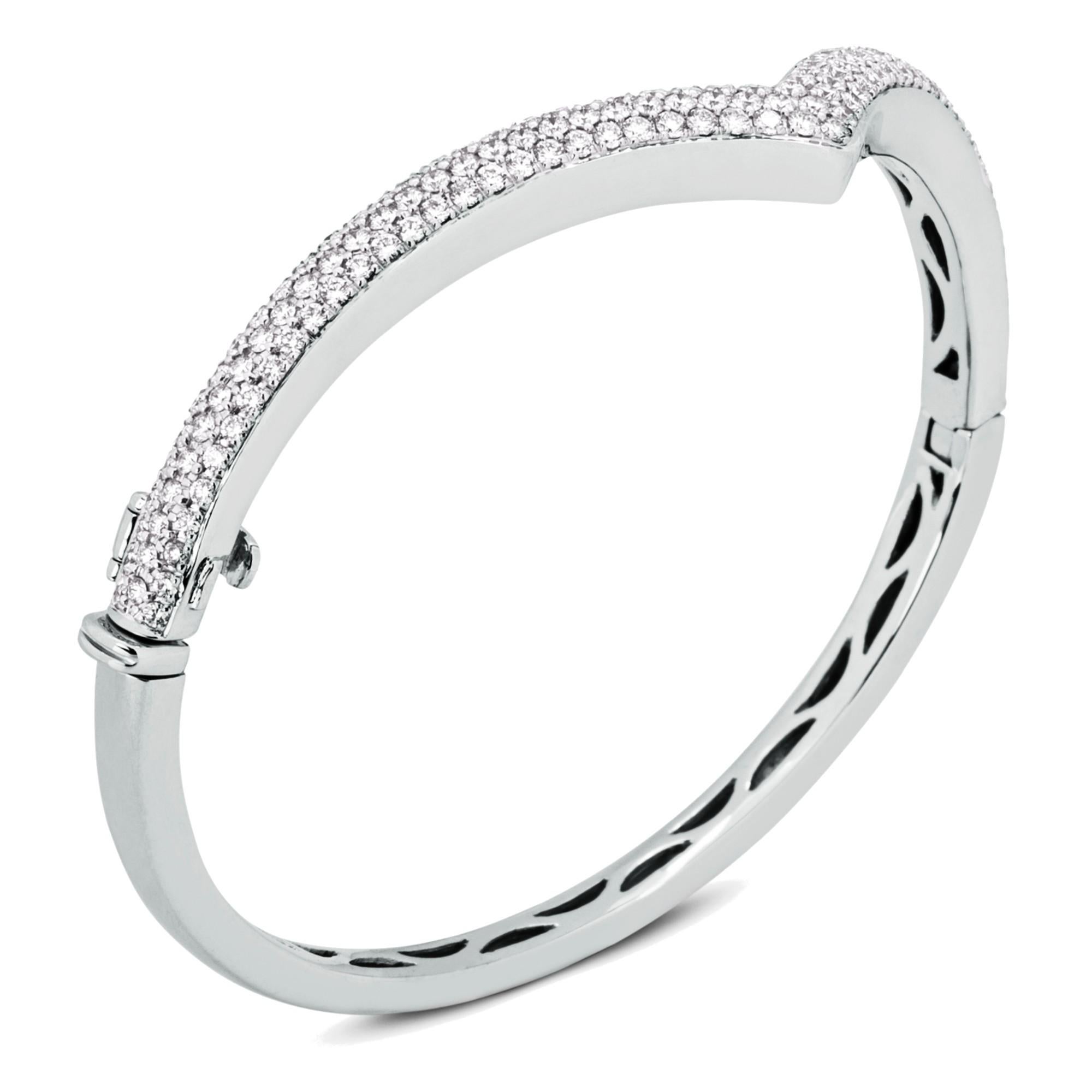 Round Cut Alex Jona White Diamond Pavé 18 Karat White Gold Bangle Bracelet For Sale