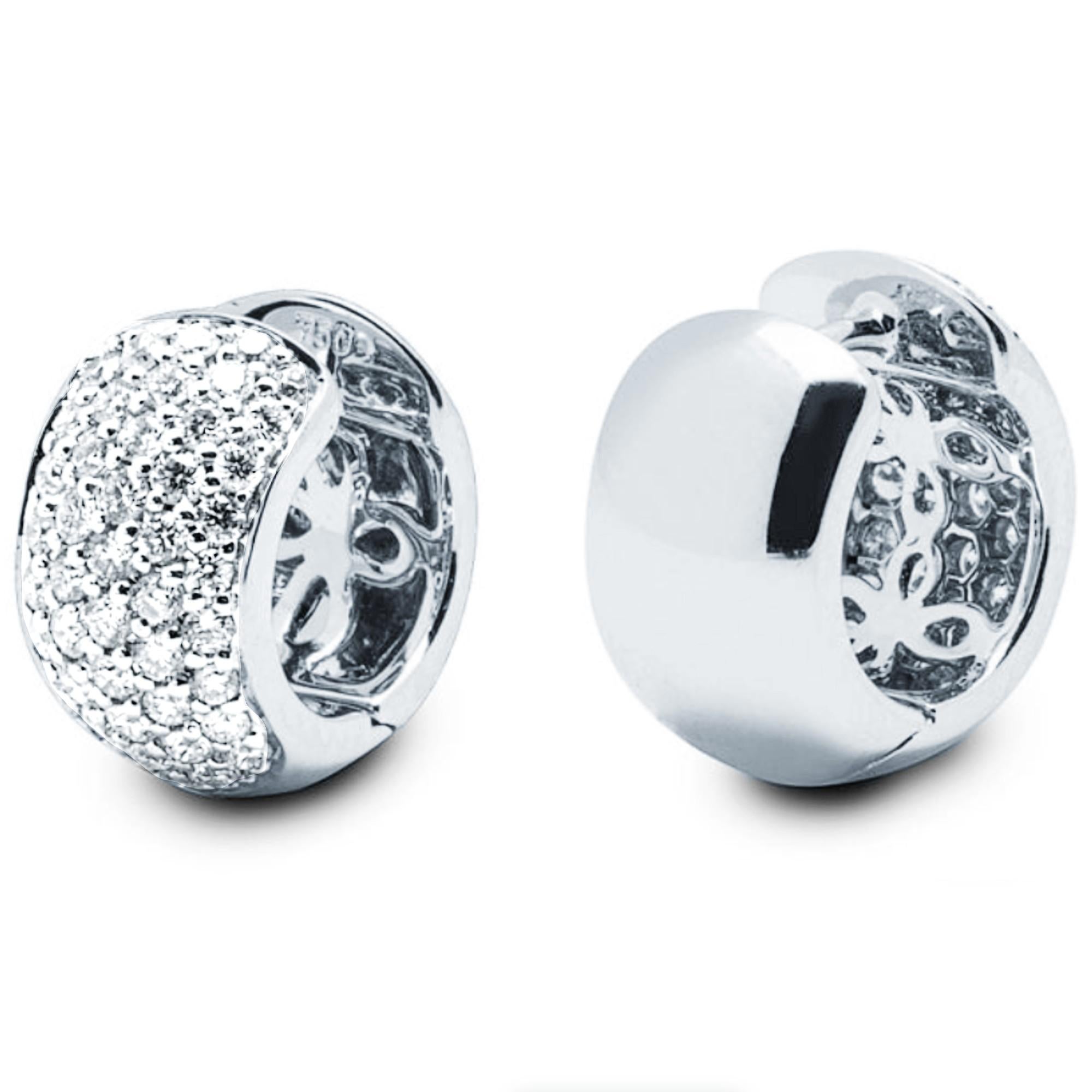 Taglio rotondo Alex Jona Orecchini a cerchio grandi in oro bianco 18 carati con pavé di diamanti bianchi in vendita