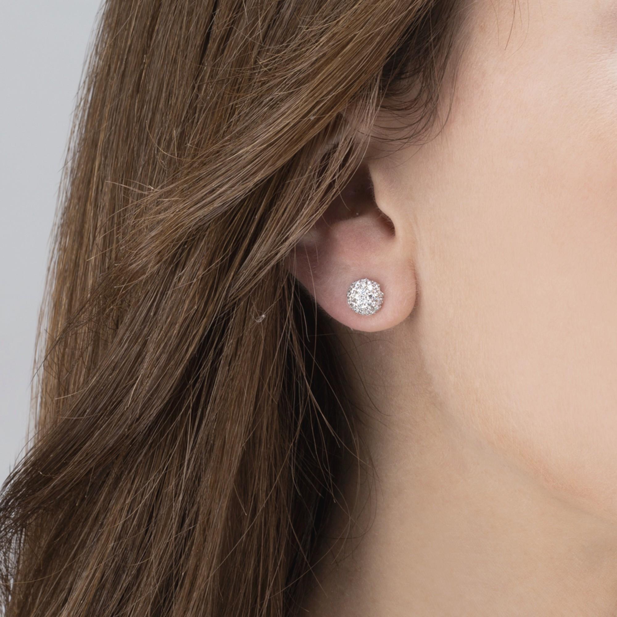 Alex Jona White Diamond Pavé 18 Karat White Gold Semi Sphere Stud Earrings In New Condition For Sale In Torino, IT