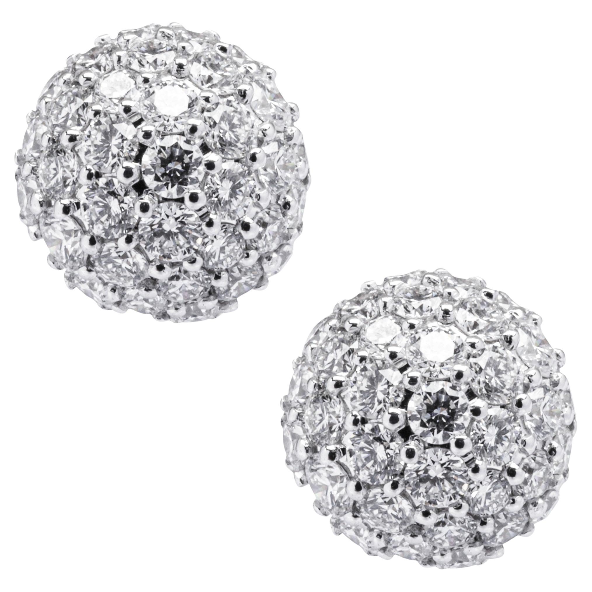 Alex Jona White Diamond Pavé 18 Karat White Gold Semi Sphere Stud Earrings For Sale