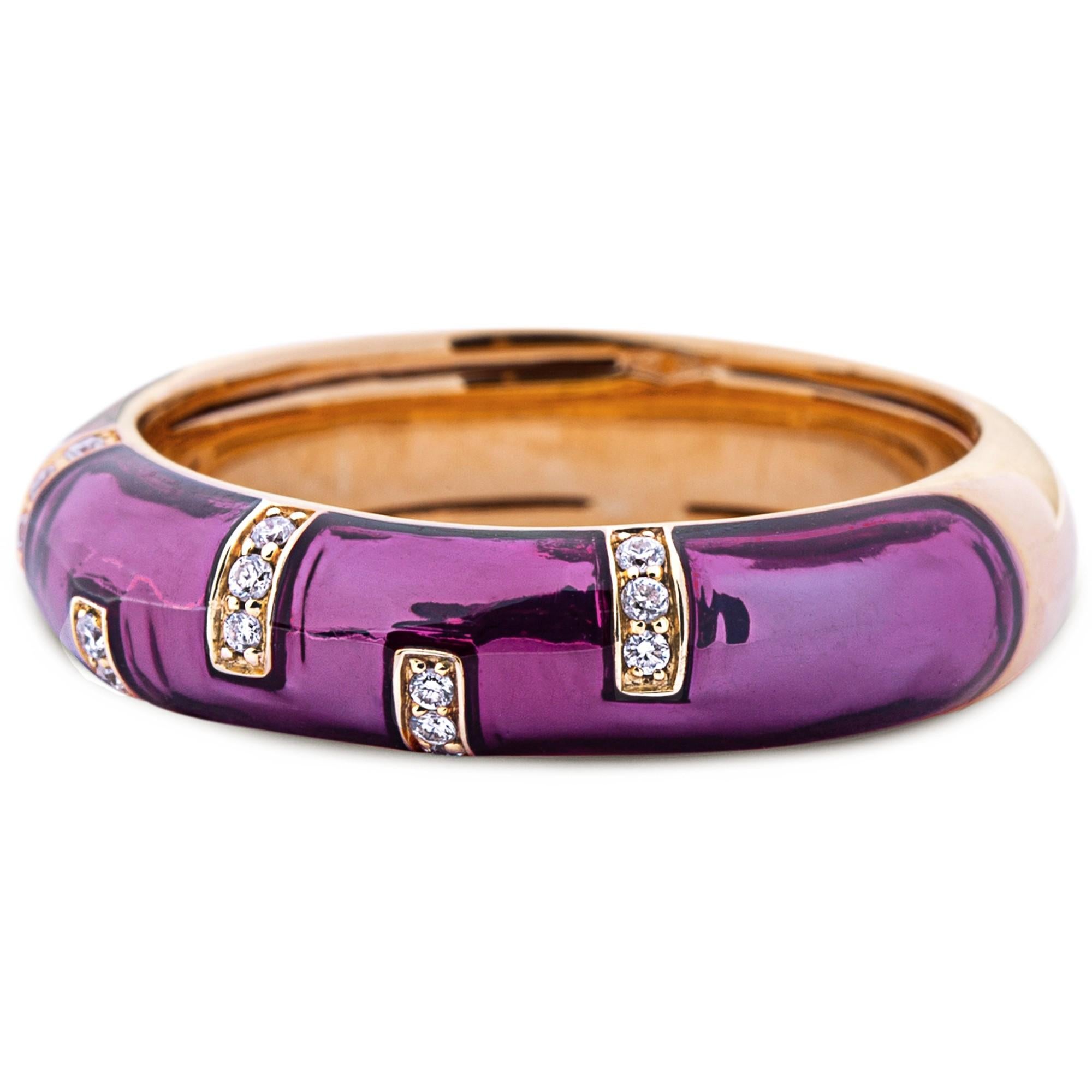 Taglio brillante Alex Jona Anello a fascia in oro rosa 18 carati con diamante bianco e smalto rosa in vendita