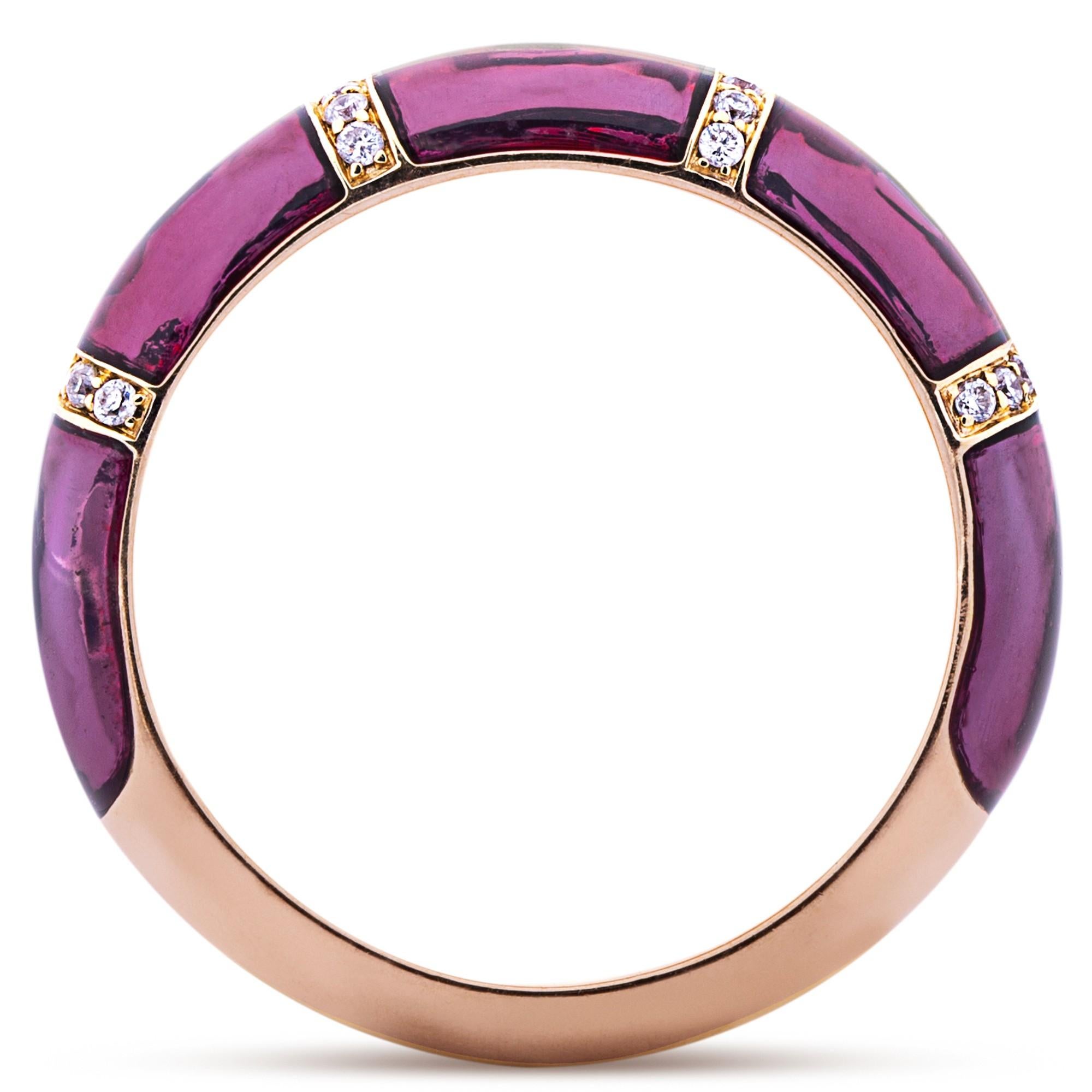 Alex Jona Anello a fascia in oro rosa 18 carati con diamante bianco e smalto rosa In condizioni Nuovo in vendita a Lugano, CH