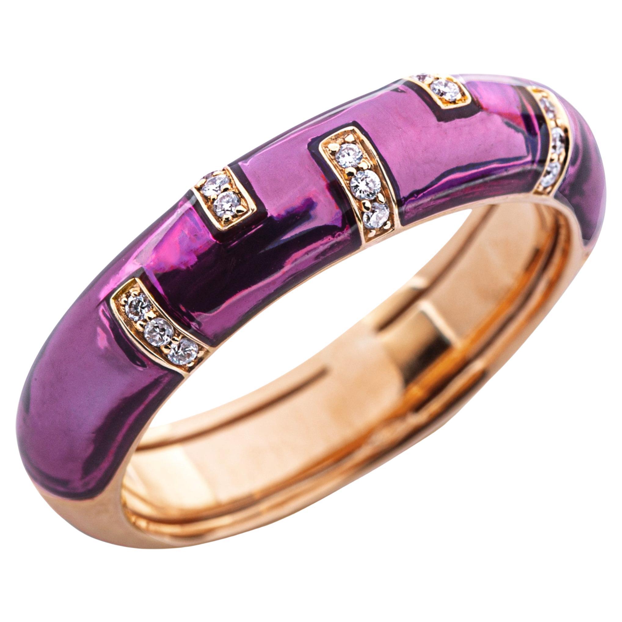 Alex Jona White Diamond Pink Enamel 18 Karat Rose Gold Band Ring