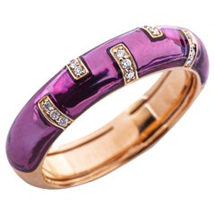 Alex Jona Anello a fascia in oro rosa 18 carati con diamante bianco e smalto rosa