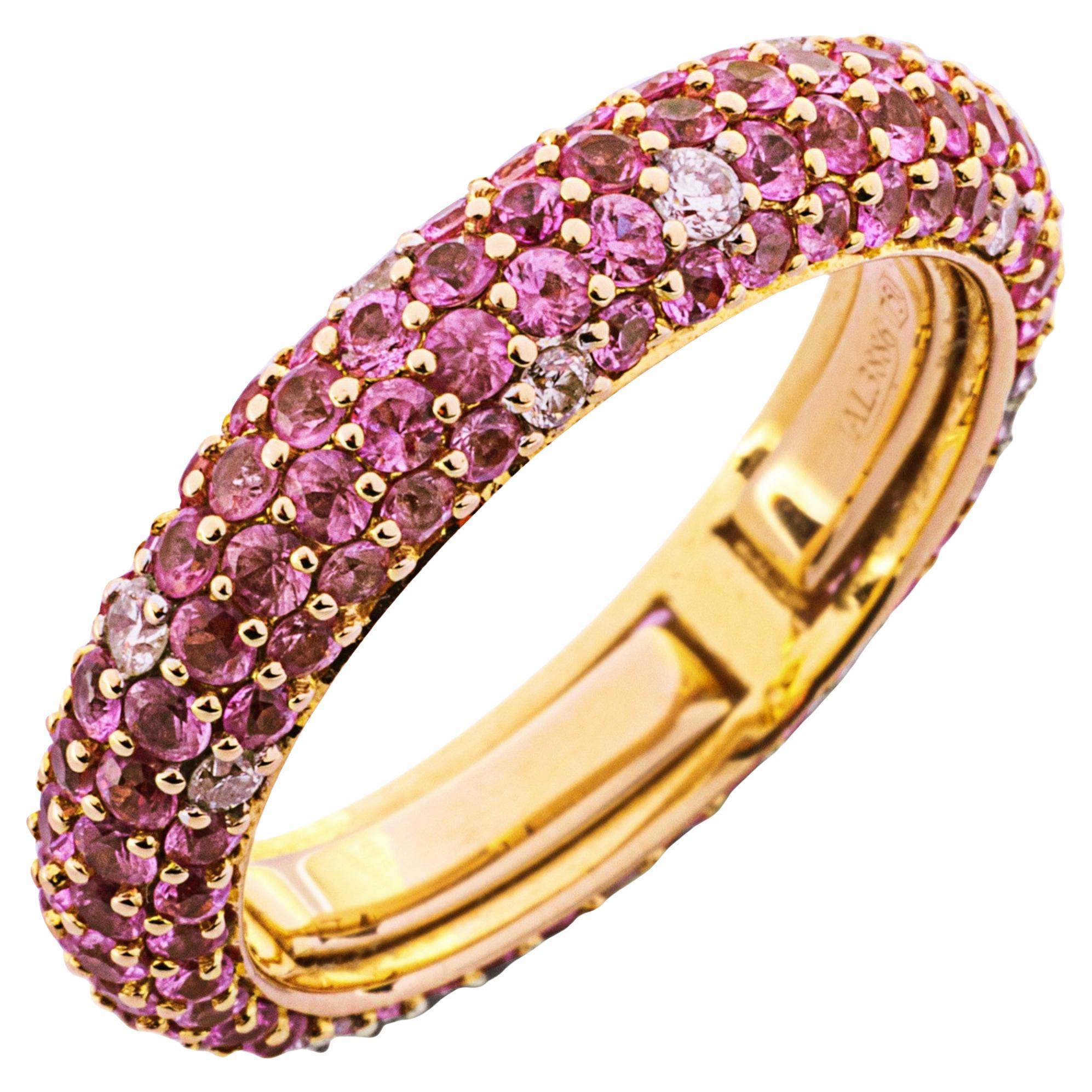 Alex Jona Bague d
éternité en or rose 18 carats pavée de diamants blancs et de saphirs roses en vente