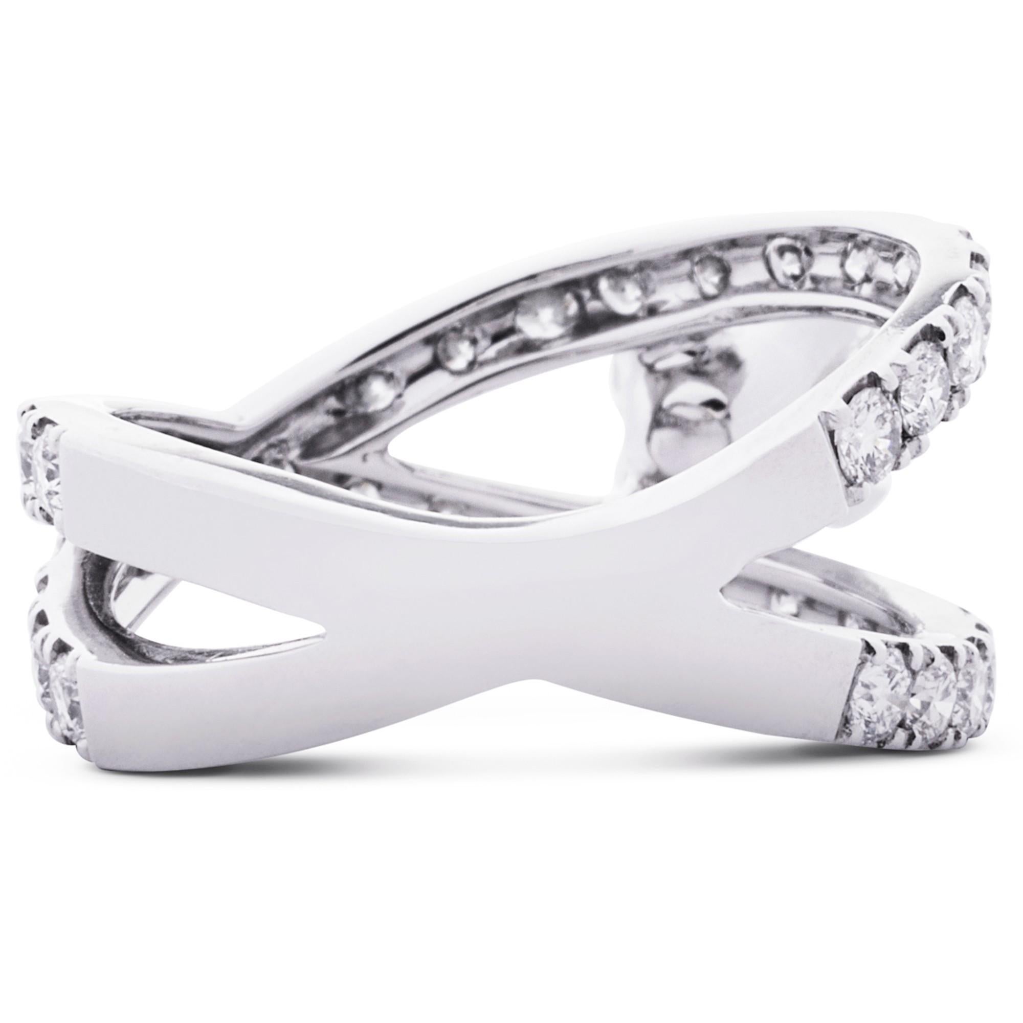Alex Jona White Diamond Platinum Crossover Ring For Sale 2
