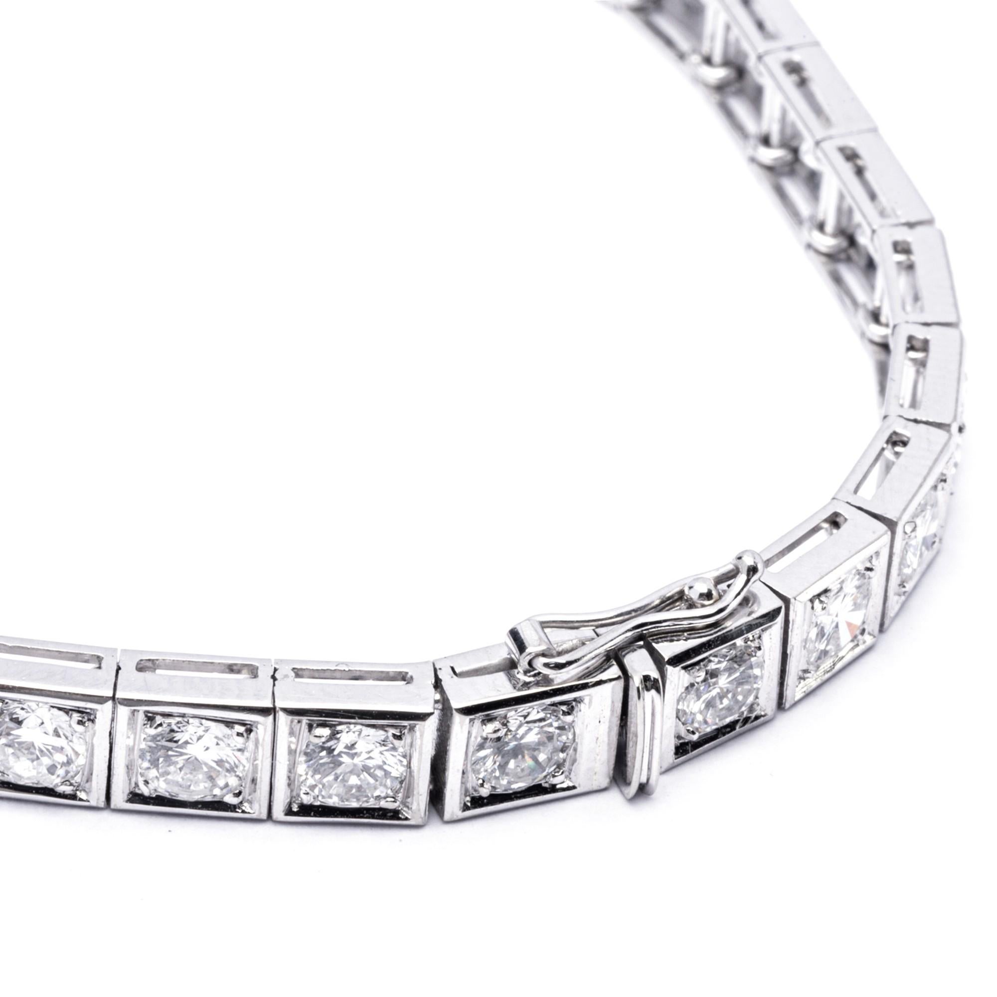 Women's or Men's Alex Jona White Diamond Platinum Tennis Bracelet For Sale