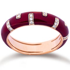 Alex Jona White Diamond Red Enamel 18 Karat Rose Gold Band Ring