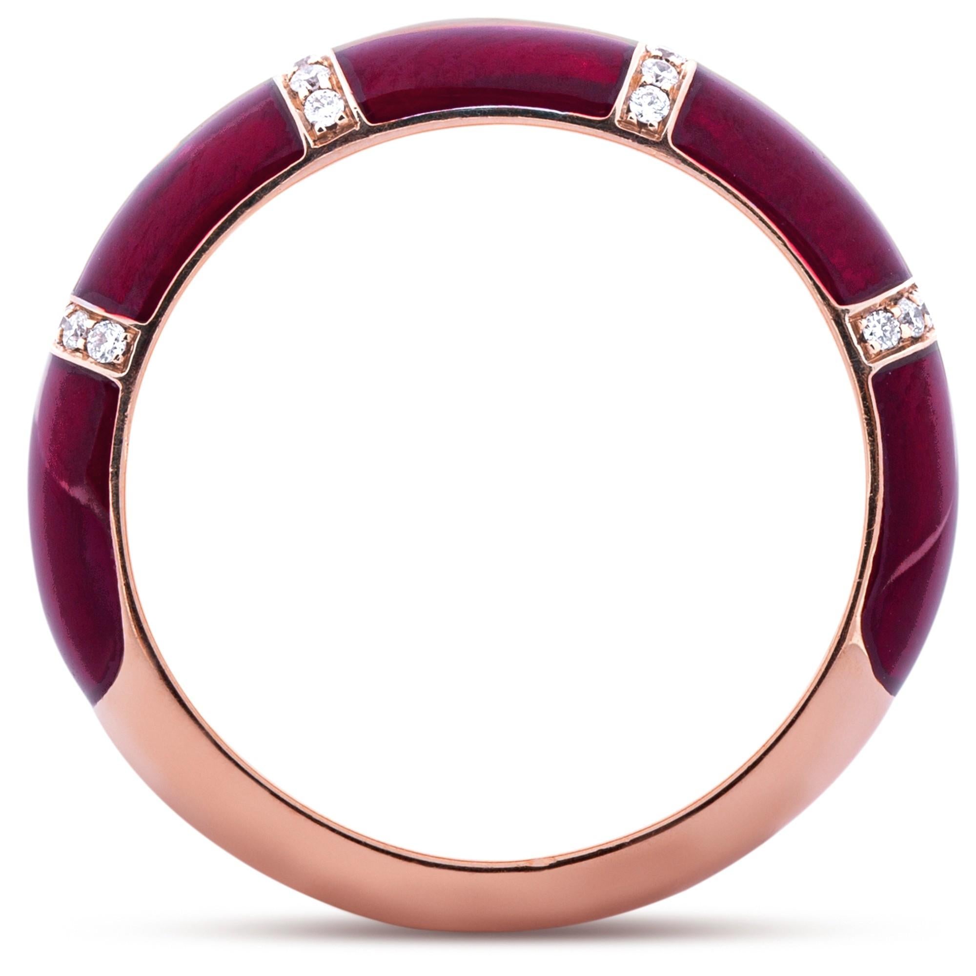 Alex Jona White Diamond Red Enamel 18 Karat Rose Gold Band Ring In New Condition For Sale In Lugano, CH