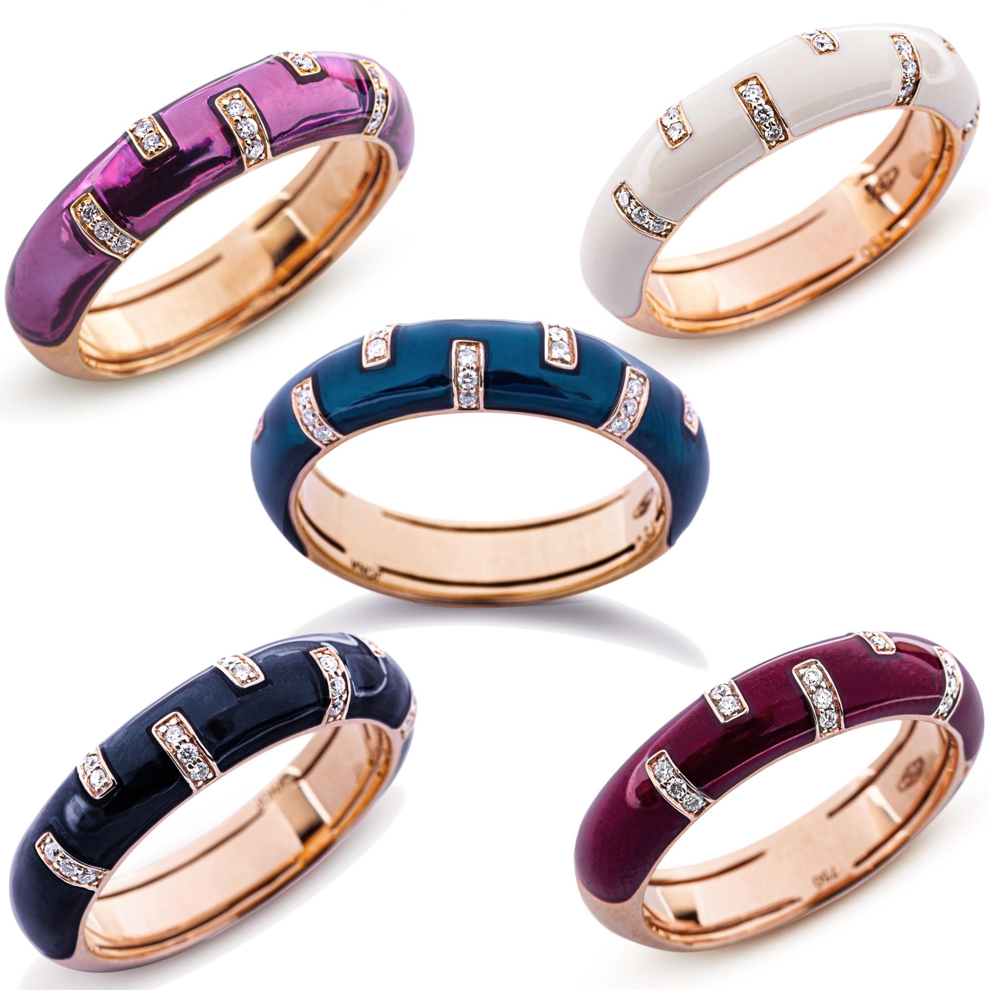 Alex Jona White Diamond Red Enamel 18 Karat Rose Gold Band Ring For Sale 1