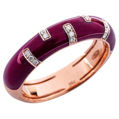 Alex Jona Anello a fascia in oro rosa 18 carati con diamante bianco e smalto rosso