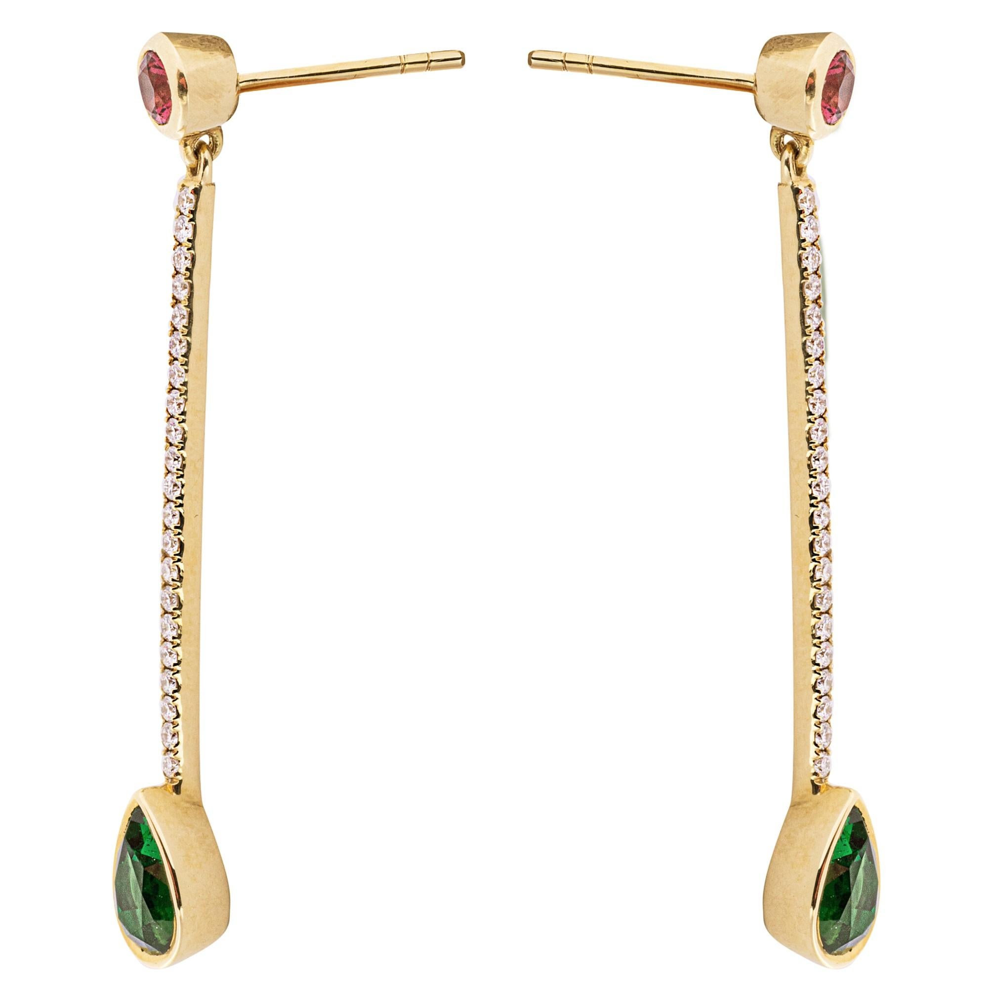 Taglio misto Alex Jona Orecchini in oro giallo 18 carati con diamante bianco e spinello rosso e tsavorite in vendita
