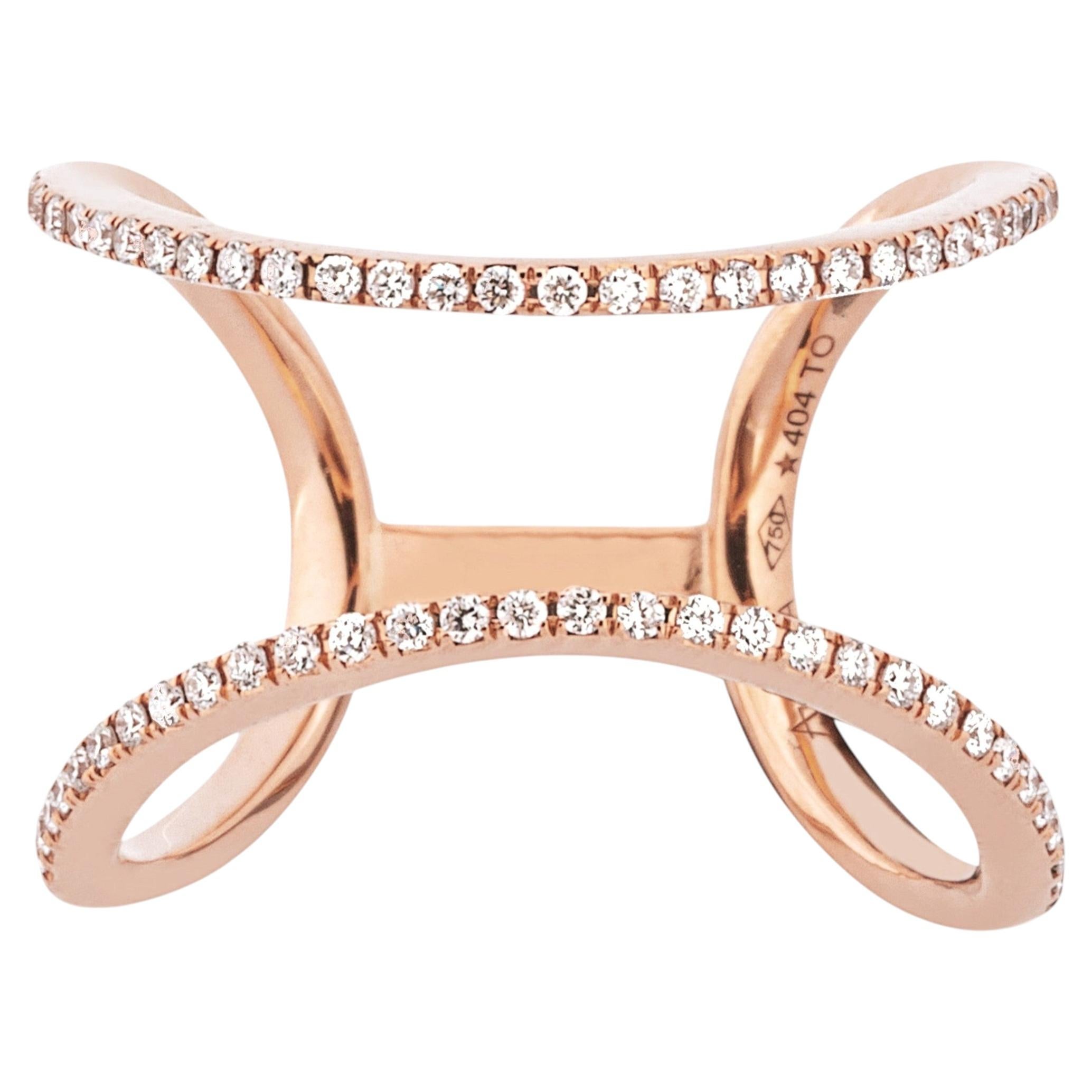 Alex Jona White Diamond Rose Gold Wave Open Band Ring For Sale