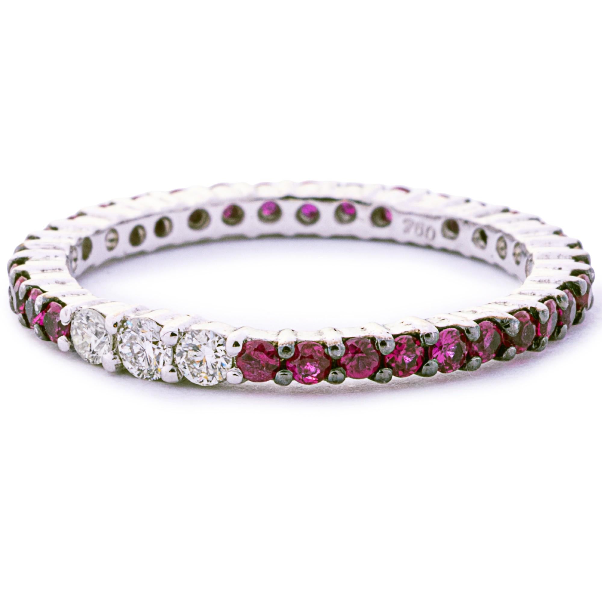 Alex Jona White Diamond Ruby 18 Karat White Gold Eternity Band Ring In New Condition For Sale In Torino, IT