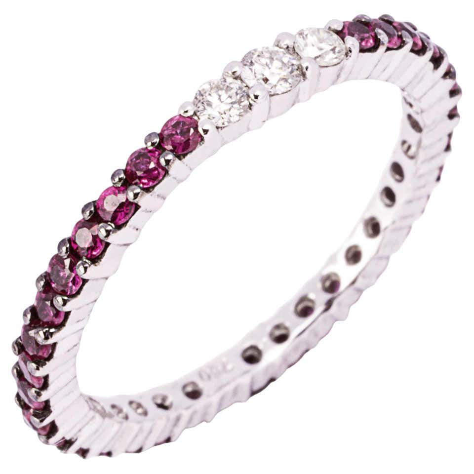 Ruby Small 18 Karat White Gold Ruby and Diamond Small Eternity Ring For Sale at ...