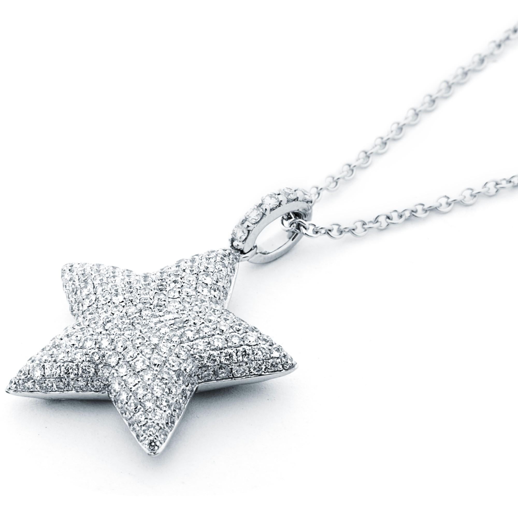 Round Cut Alex Jona White Diamond Star 18 Karat White Gold Pendant Necklace