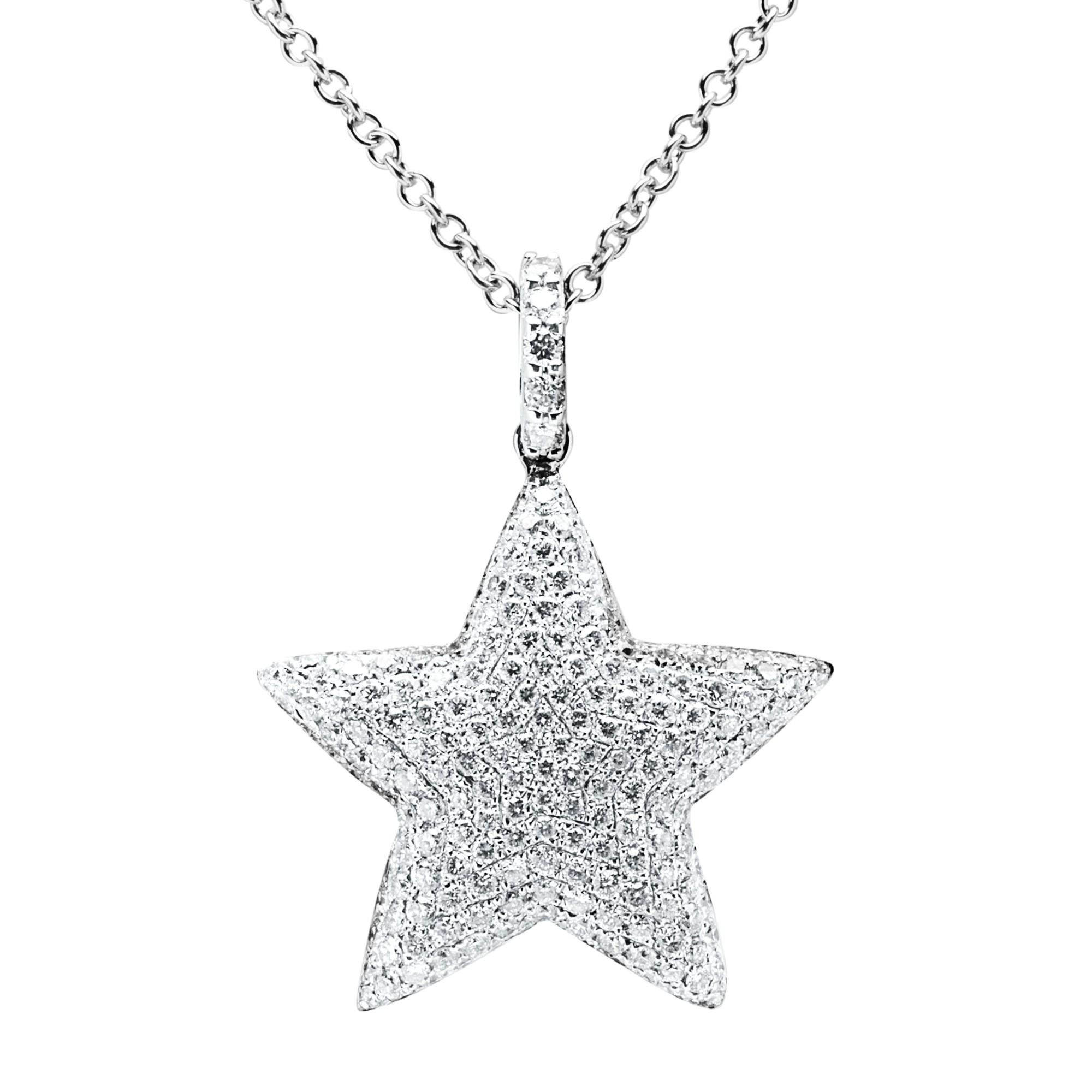Alex Jona White Diamond Star 18 Karat White Gold Pendant Necklace