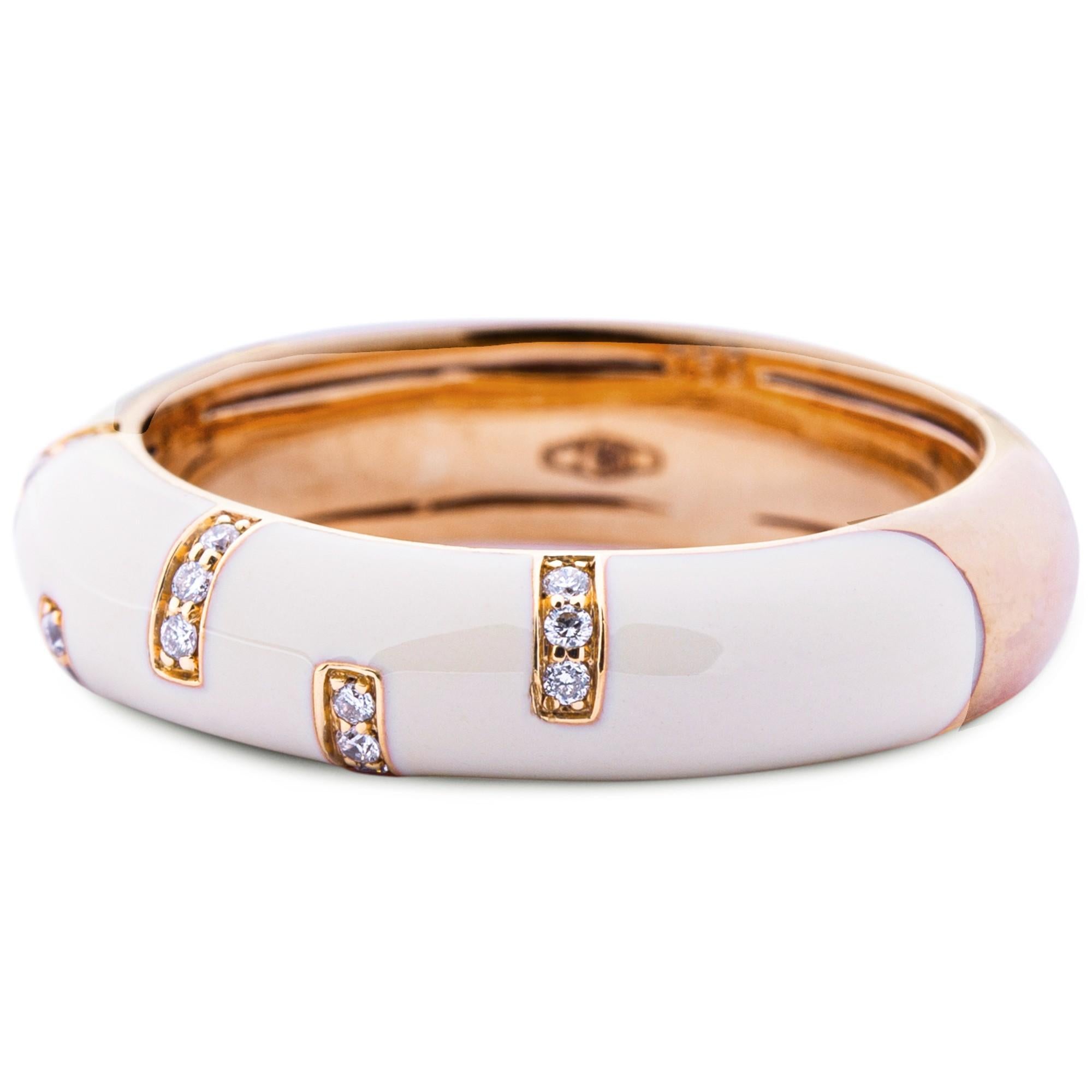 Brilliant Cut Alex Jona White Diamond White Enamel 18 Karat Rose Gold Band Ring For Sale