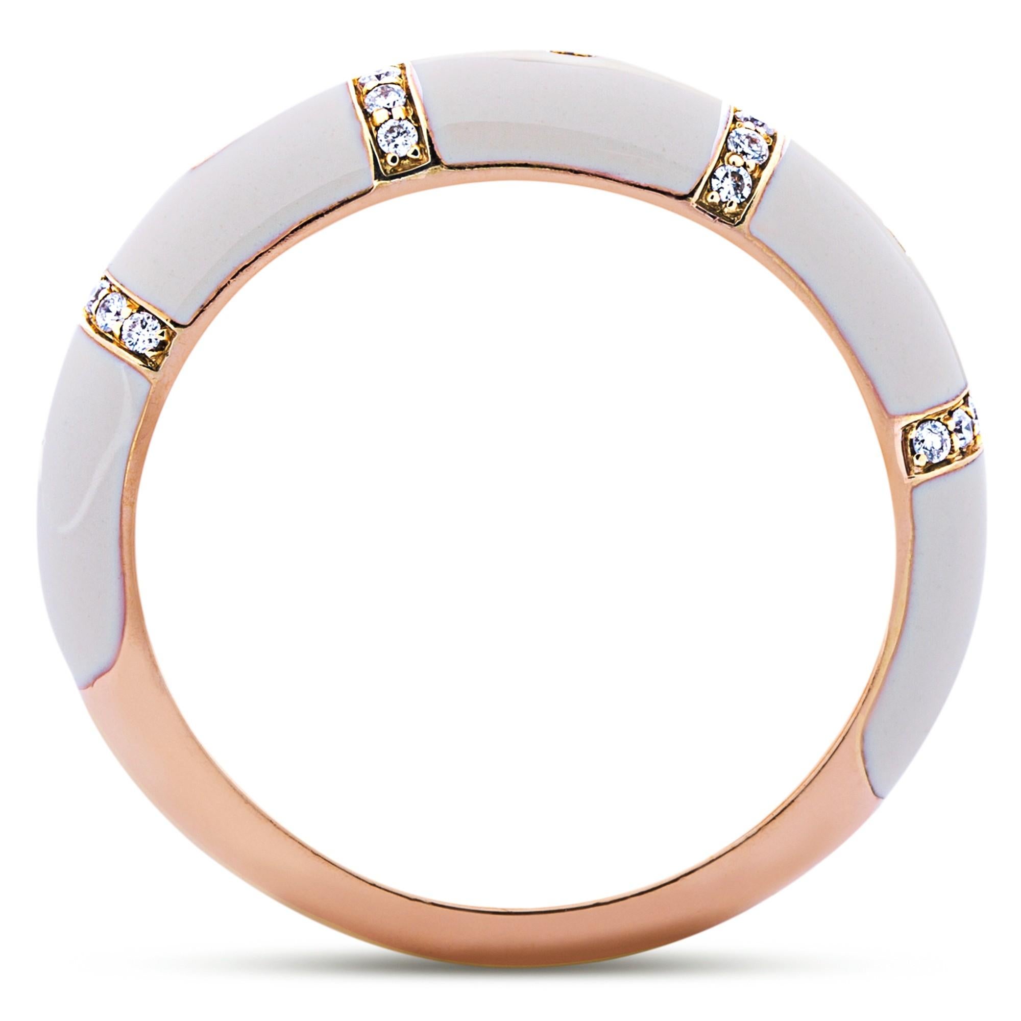 Alex Jona White Diamond White Enamel 18 Karat Rose Gold Band Ring In New Condition For Sale In Lugano, CH