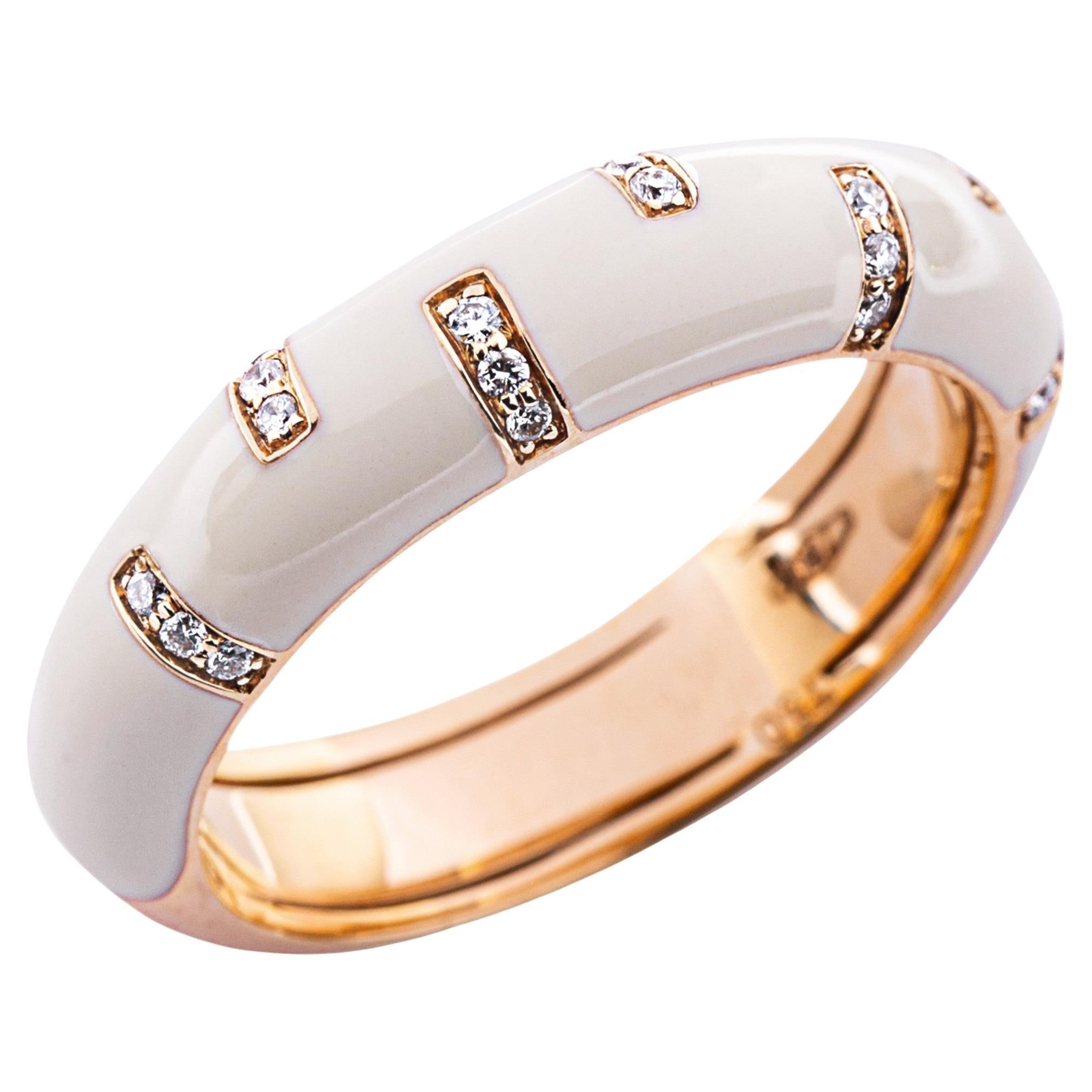 Alex Jona Anillo de oro rosa de 18 quilates con esmalte y diamantes blancos