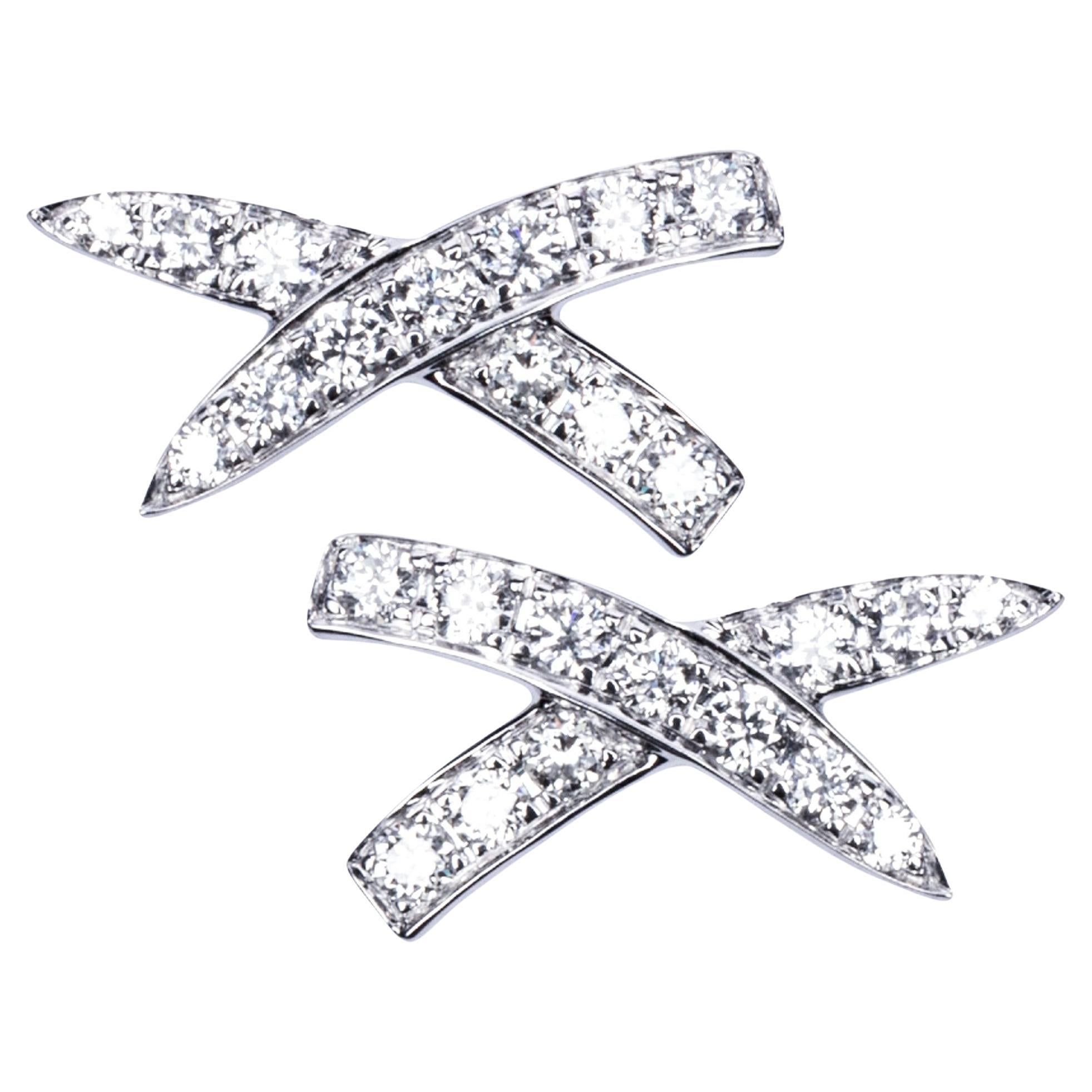 Alex Jona White Diamond White Gold Criss Cross Stud Earrings