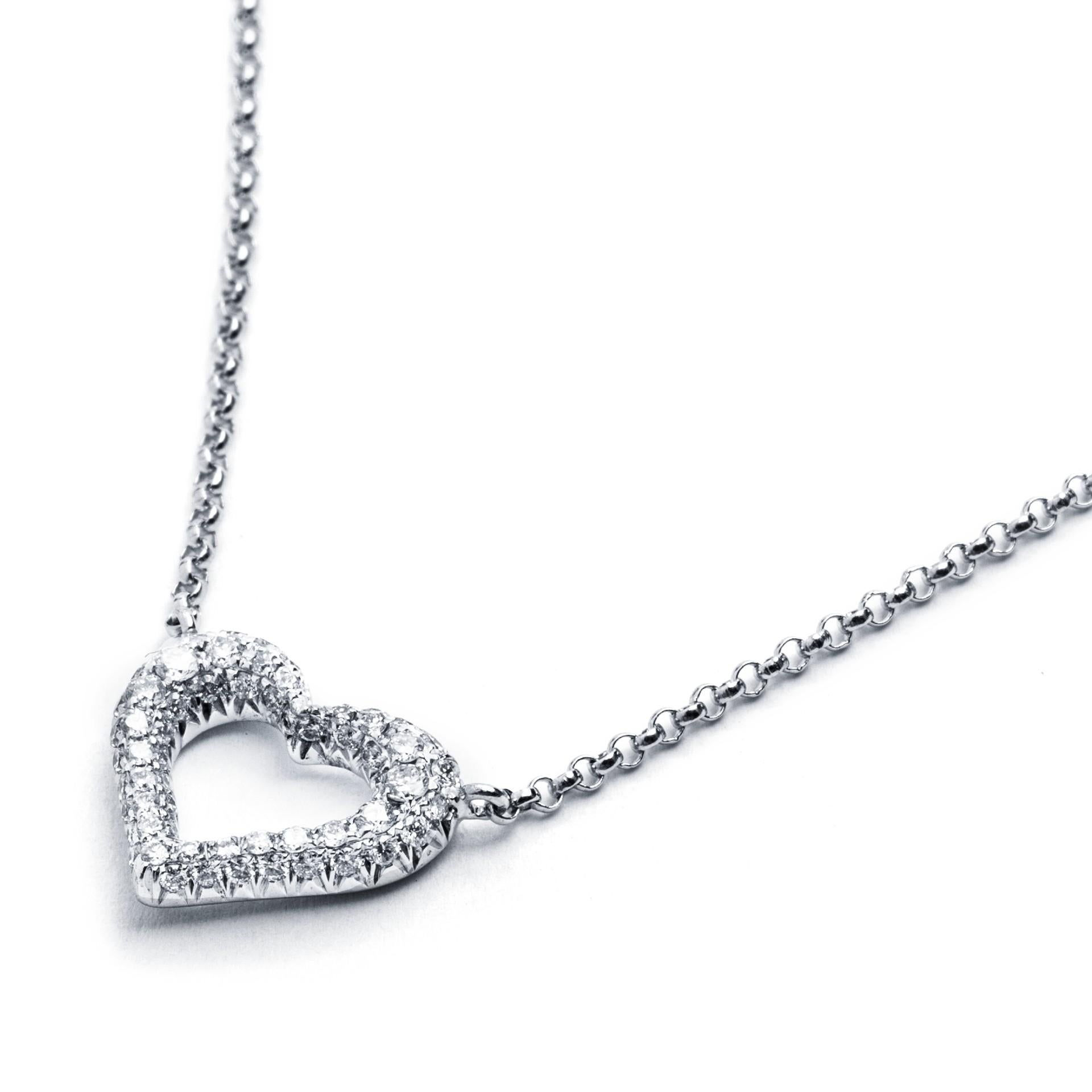 Round Cut Alex Jona White Diamond White Gold Heart Pendant Necklace For Sale