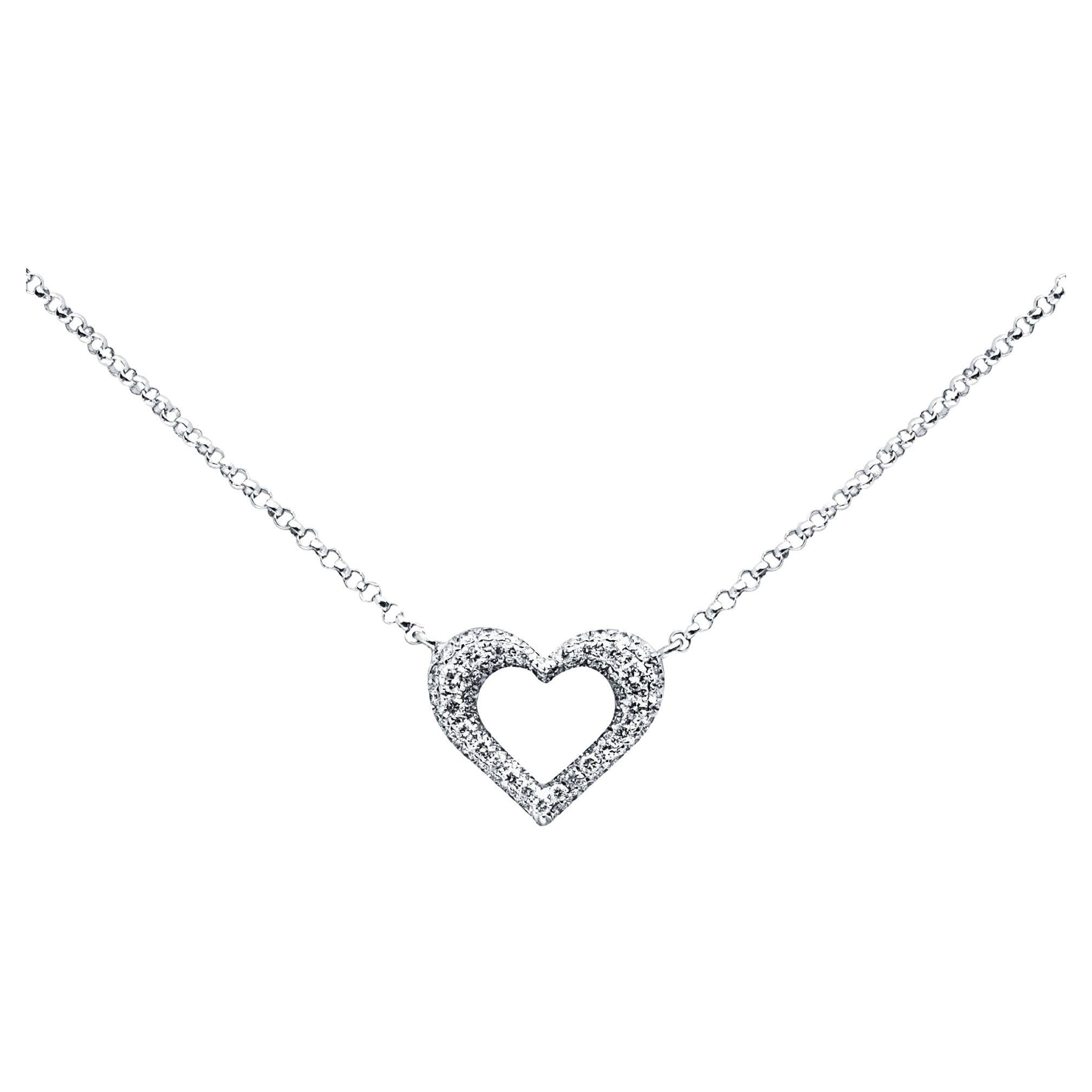 Alex Jona White Diamond White Gold Heart Pendant Necklace