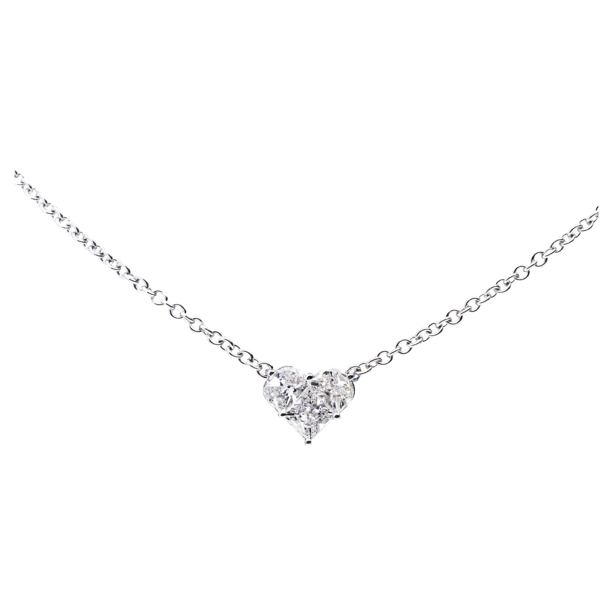 White Diamond White Gold Heart Pendant Necklace For Sale