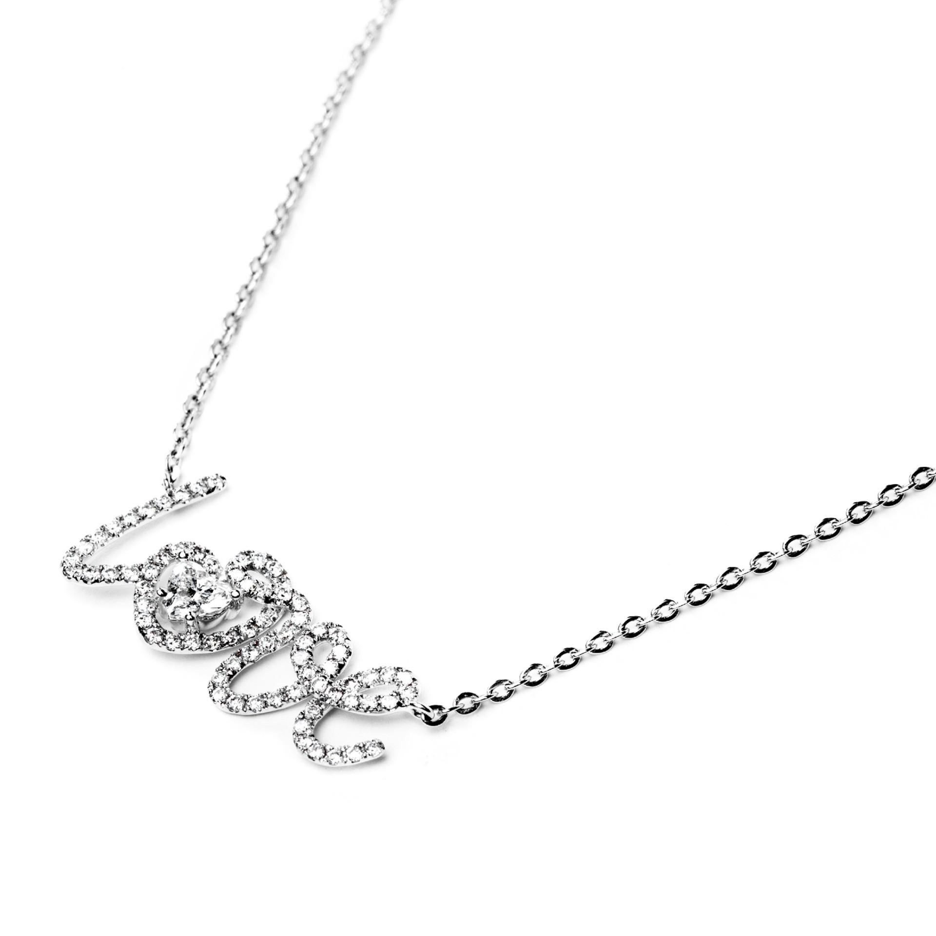Alex Jona White Diamond White Gold Love Pendant Necklace