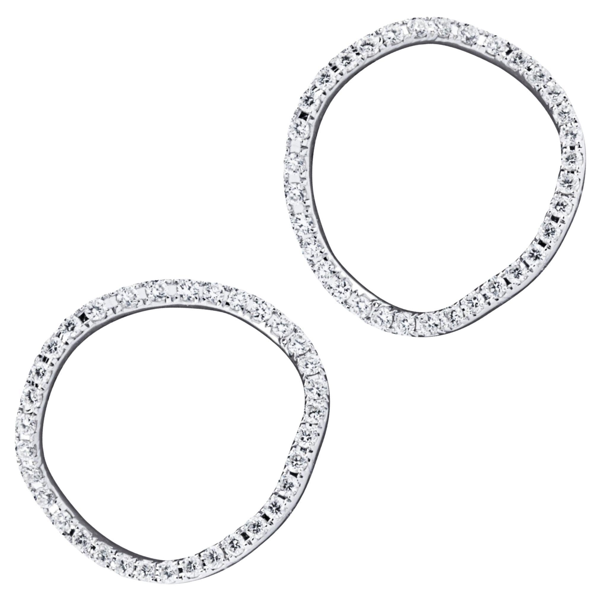 Alex Jona White Diamond White Gold Open Circle Stud Earrings For Sale