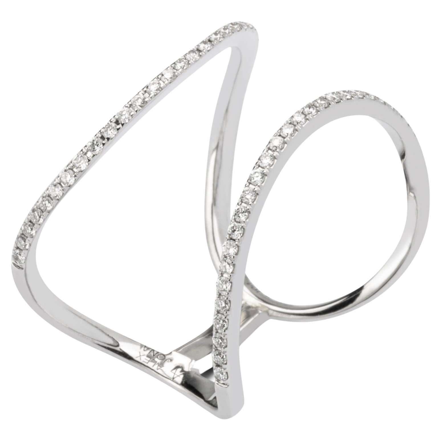 Contemporain Bague bande ouverte Alex Jona en or blanc et diamants blancs avec vague en vente
